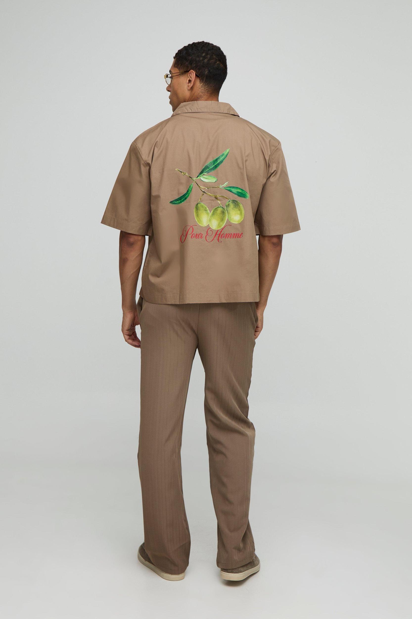 Oversized Half Sleeve Olive Revere Shirt | boohooMAN USA Product Image
