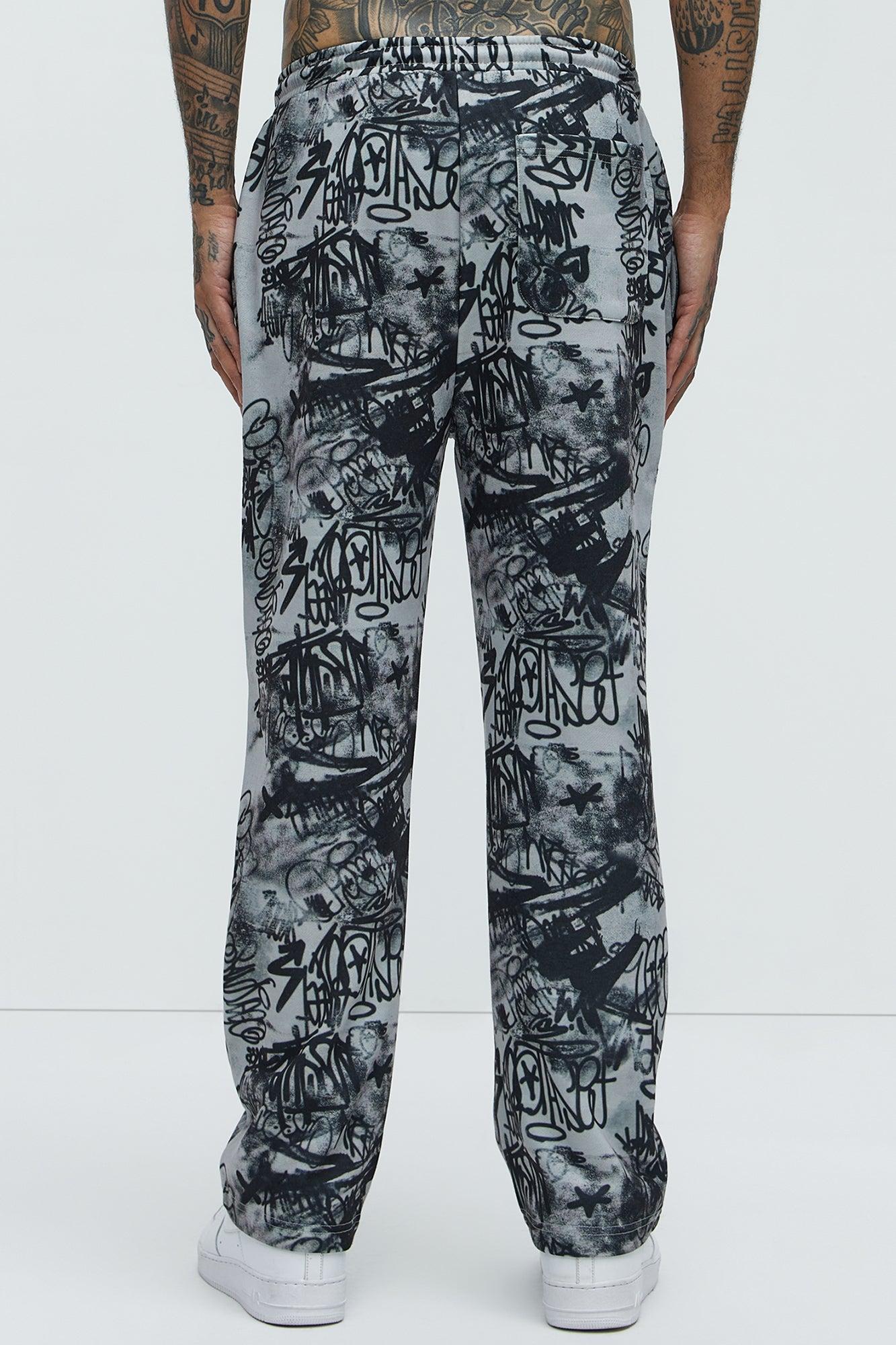 Vandal Straight Graffiti Sweatpants - Grey Product Image
