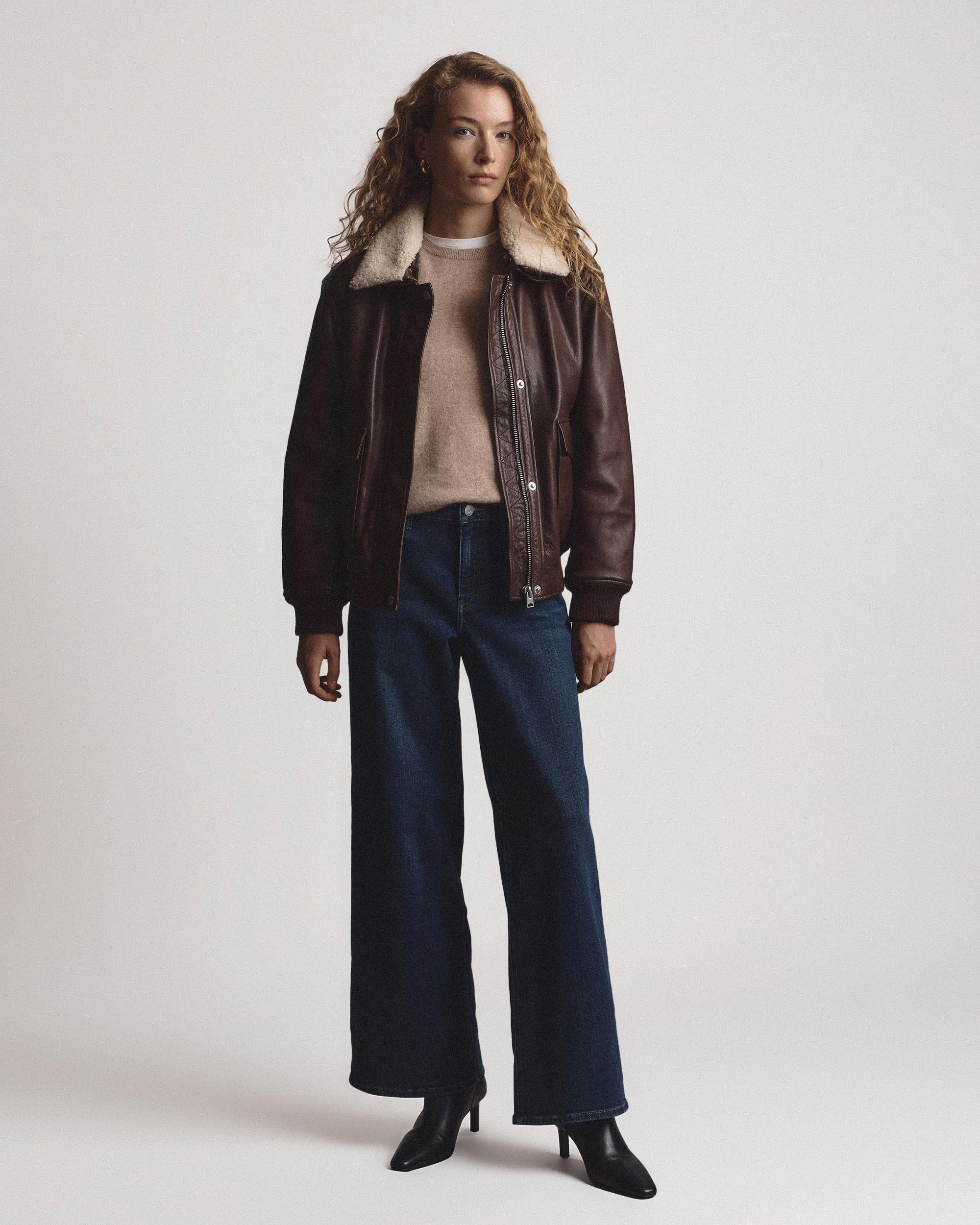 Quince | Women's Shearling Trim Aviator Jacket Leather Product Image