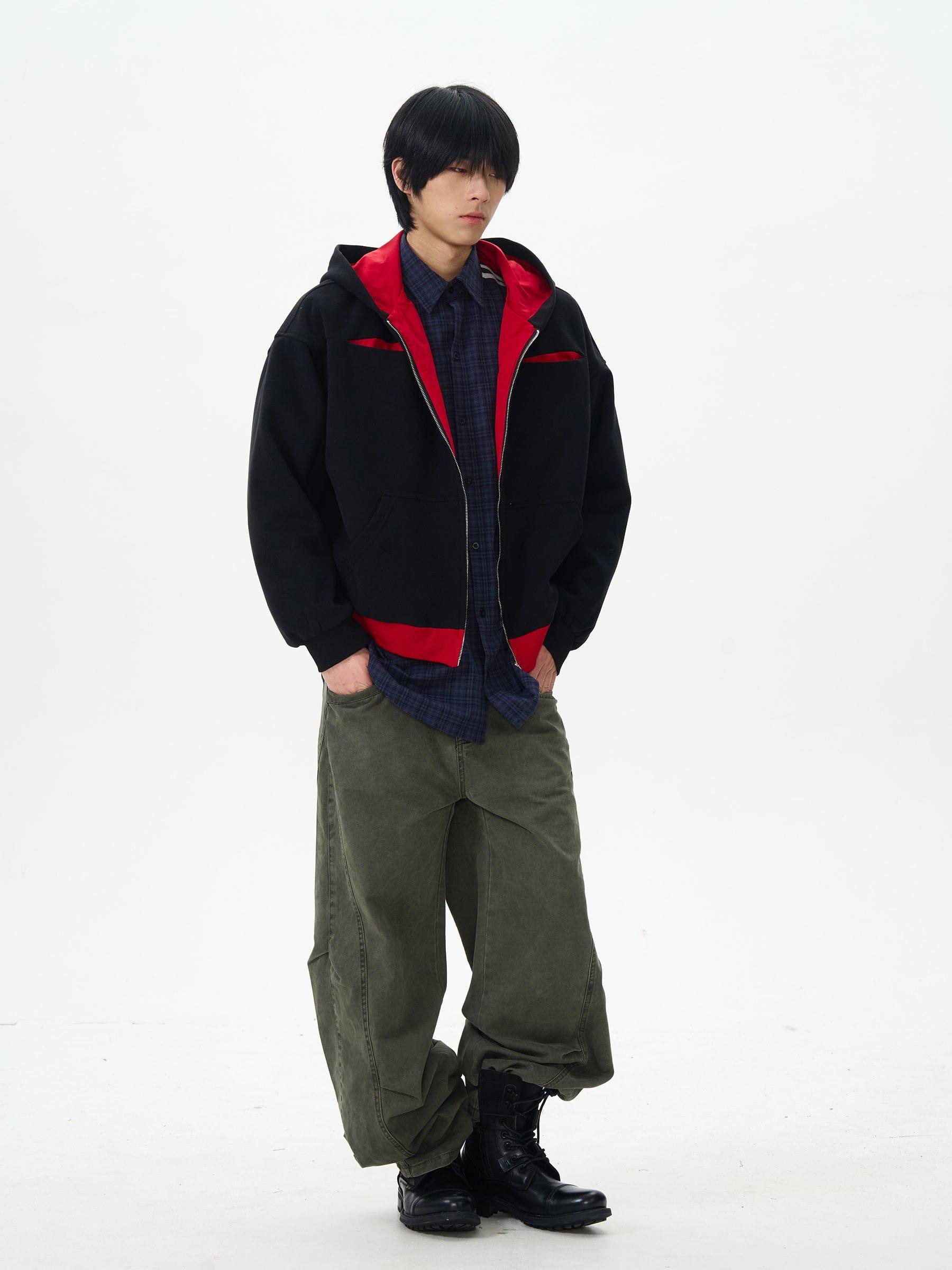 RT No. 12576 BLACK TWO-TONE ZIP-UP HOODIE Product Image