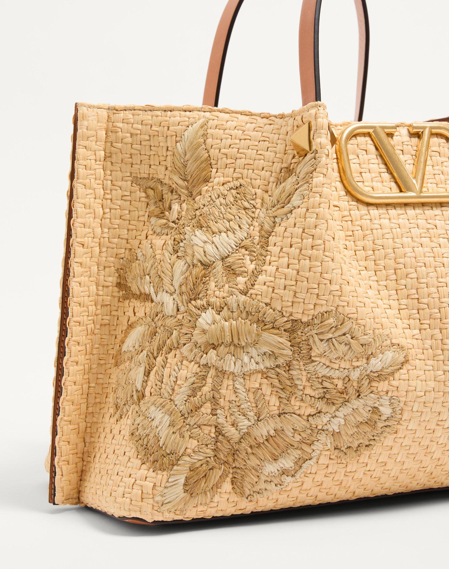 Medium Shopping Bag In Raffia With Floral Embroidery Product Image