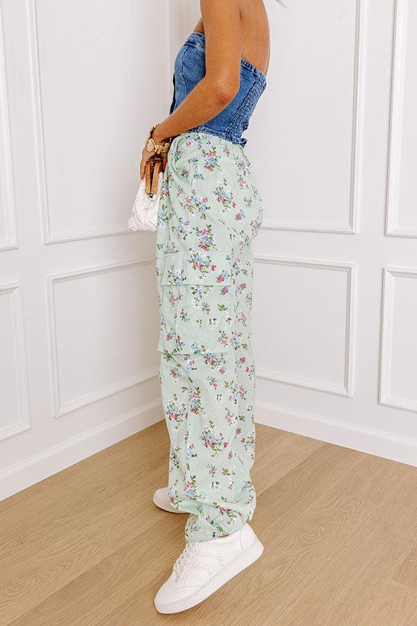 Free Spirit High Waist Floral Cargo Pants in Mint Product Image