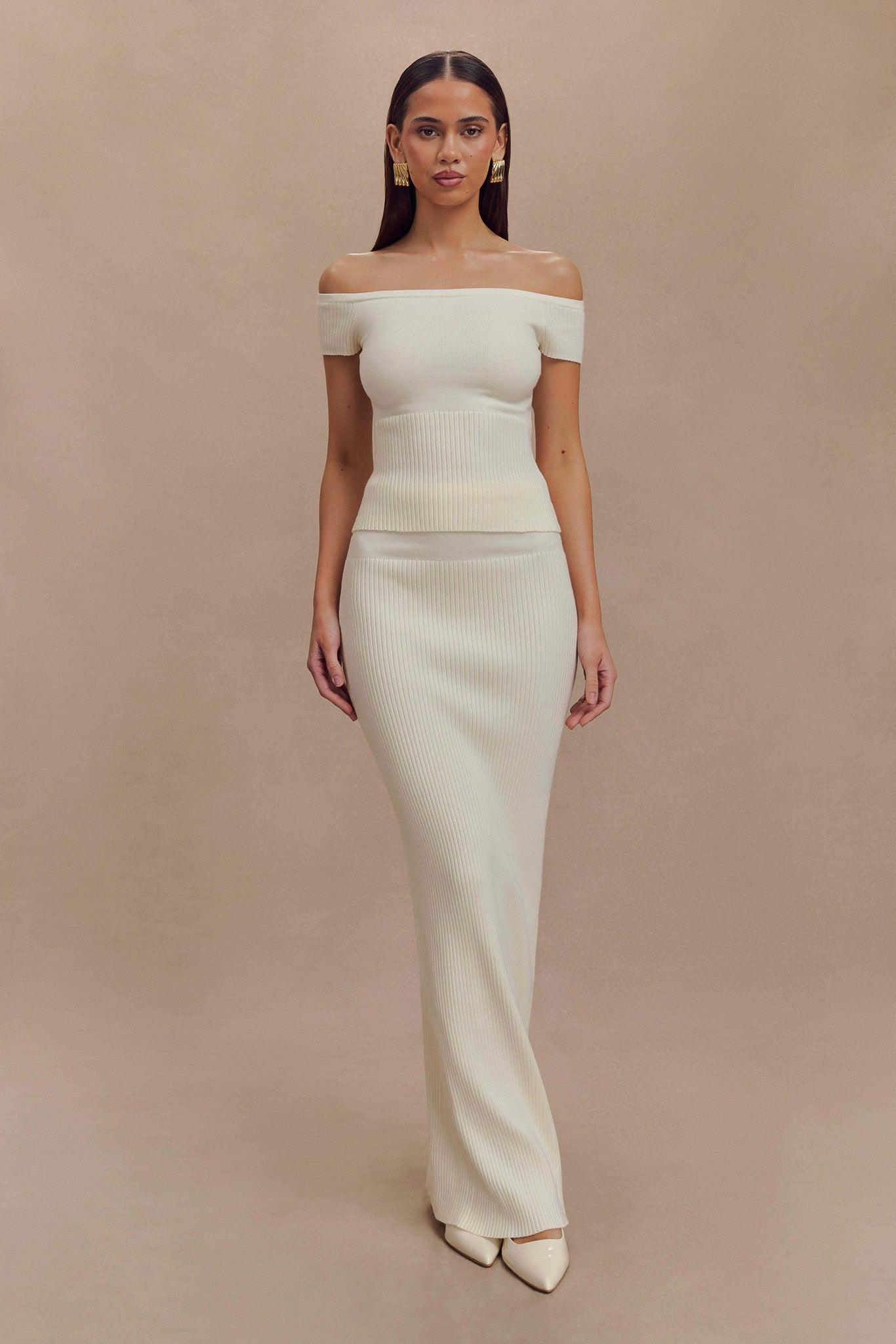 Mathilde Ribbed Knit Maxi Skirt - Ivory Product Image