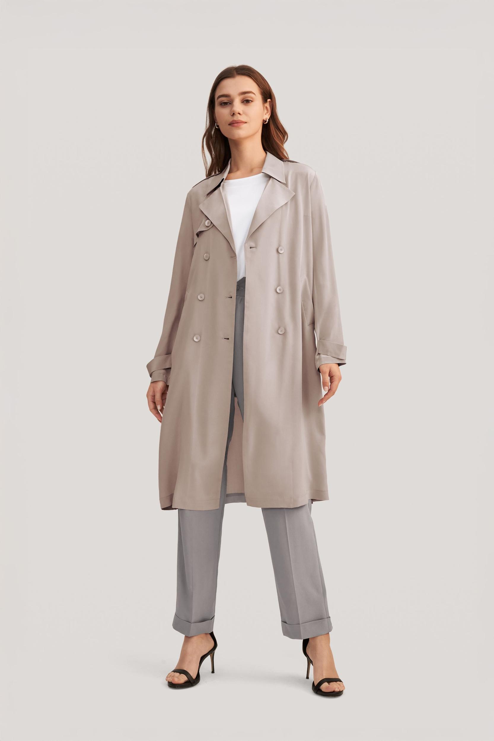 Classic Double-Breasted Silk Trench Coat Product Image