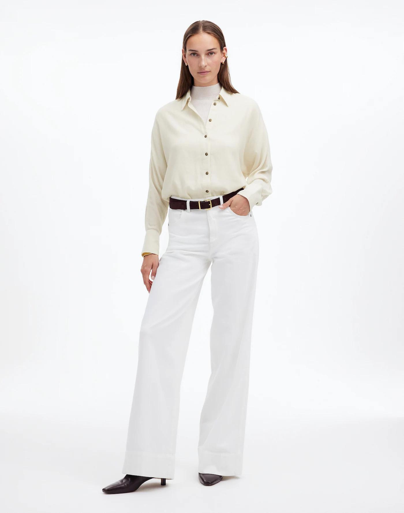 Heathered Flannel Dolman Button-Up Shirt Product Image