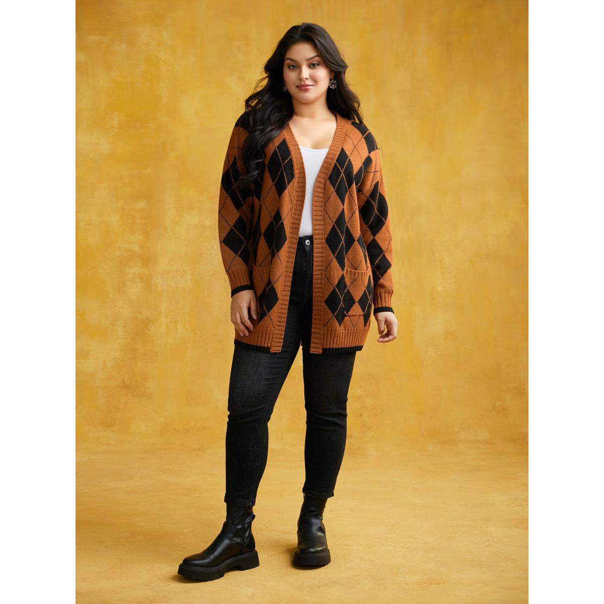 Plus Size Halloween Plaid Long Open Cardigan Black Women Casual Loose Long Sleeve Everyday Cardigans BloomChic 14-16/1X Product Image