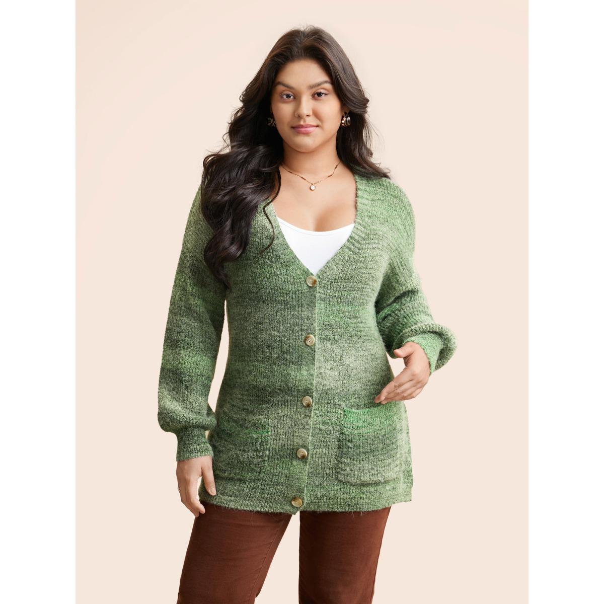 Plus Size Contrast Patched Pocket Drop Shoulder Cardigan Moss Women Casual Loose Long Sleeve Everyday Cardigans BloomChic 12/L Product Image