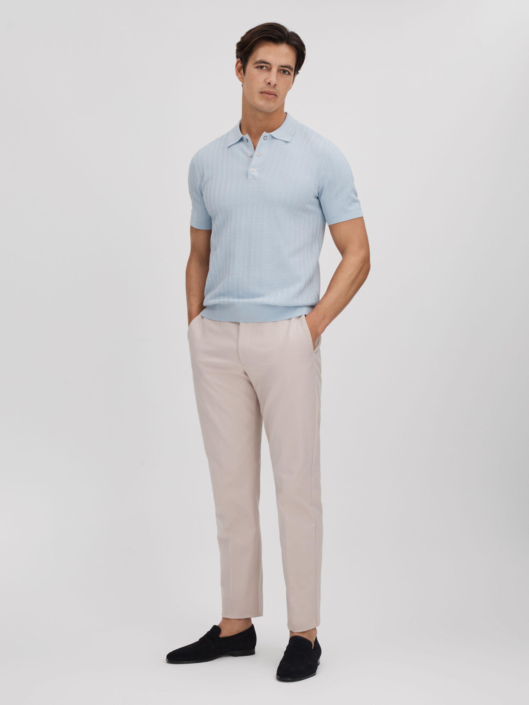Textured Modal Blend Polo Shirt in Soft Blue Product Image
