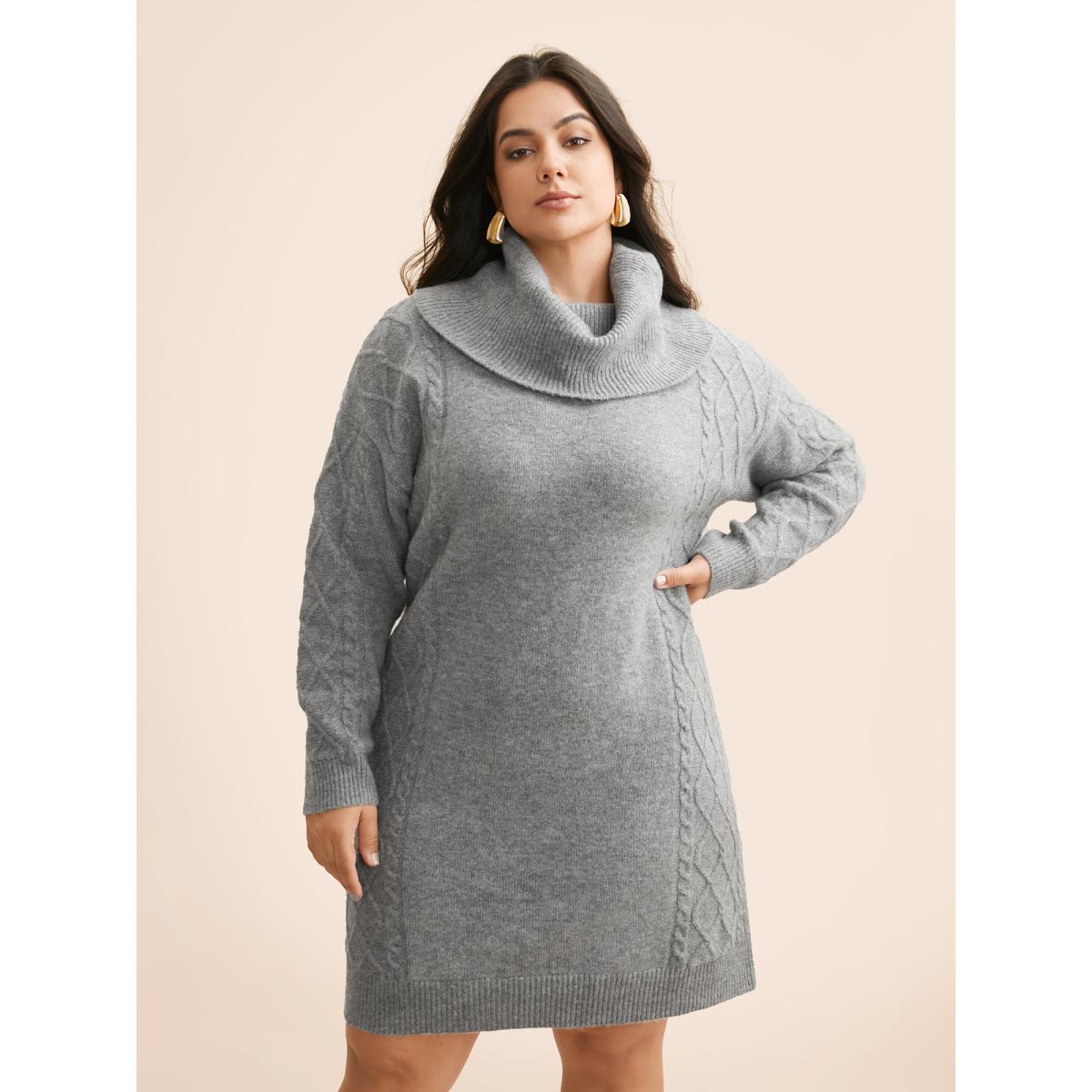Plus Size Airy Cozy Cable Knit Wool Sweater Dress DimGray Women Casual Loose Long Sleeve Everyday Sweater Dresses BloomChic 18-20/2X Product Image
