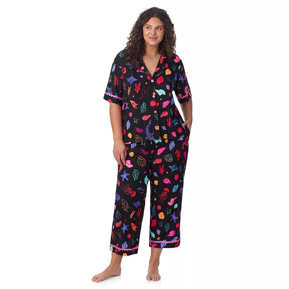 Plus Size Beauty Sleep Social 2-Piece Cozy Notch Pajama Top & Cropped Pajama Pants Set, Women's, Size: 2XL, Aloha Product Image