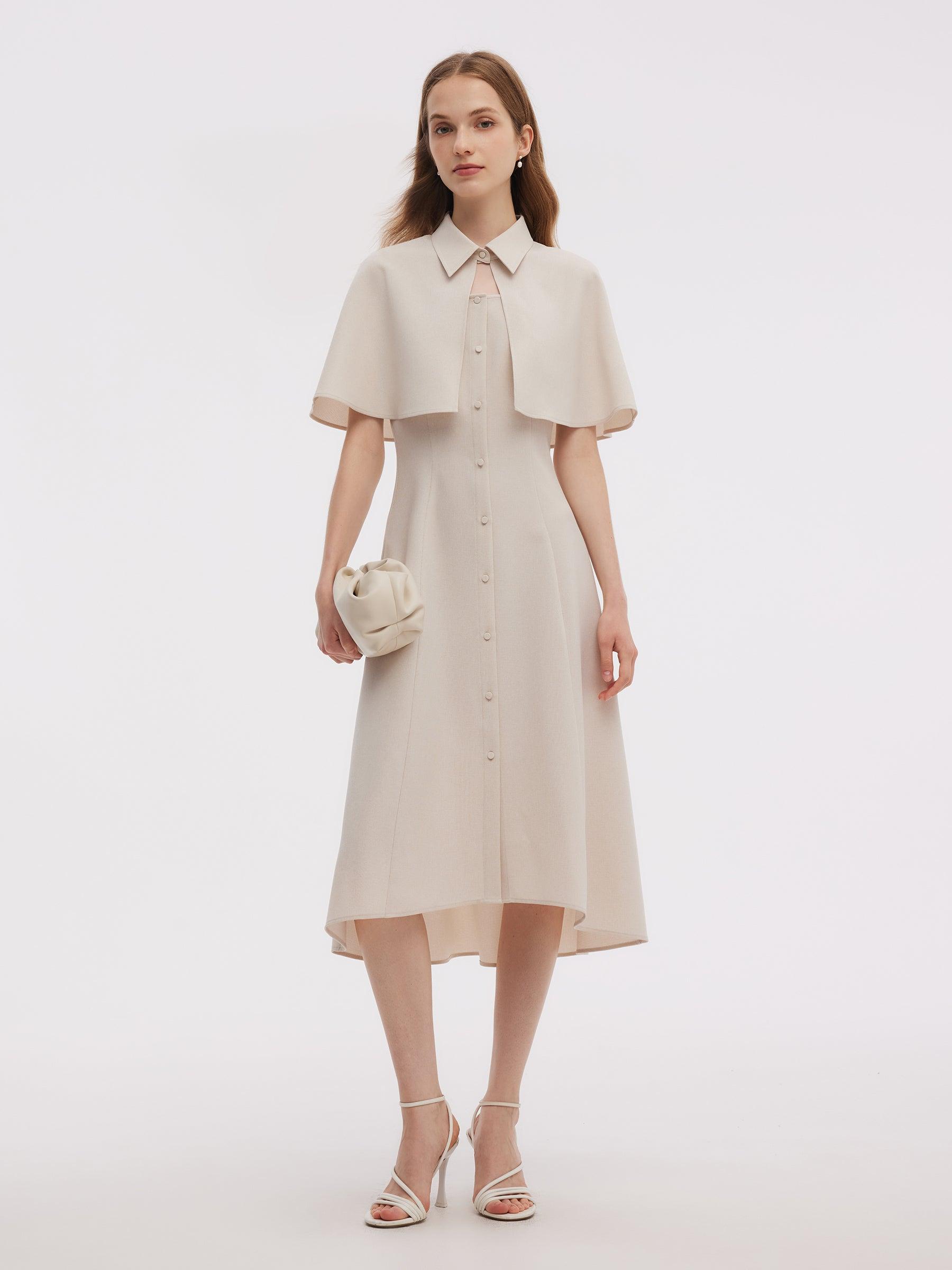 Sleeveless Midi Dress And Detachable Capelet Two-Piece Set Product Image