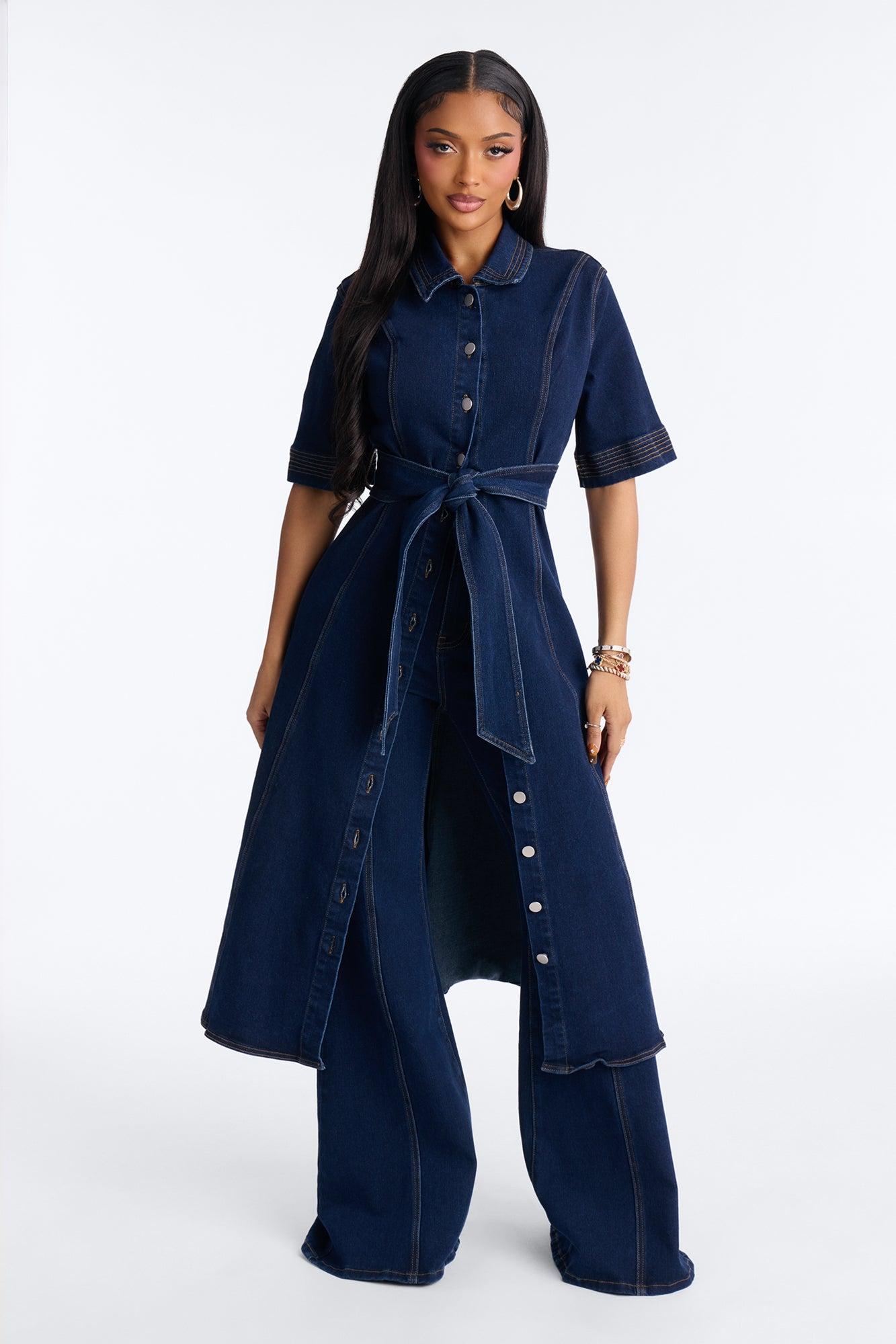 Danielle Denim Tie Waist Pant Set - Dark Wash Female Product Image