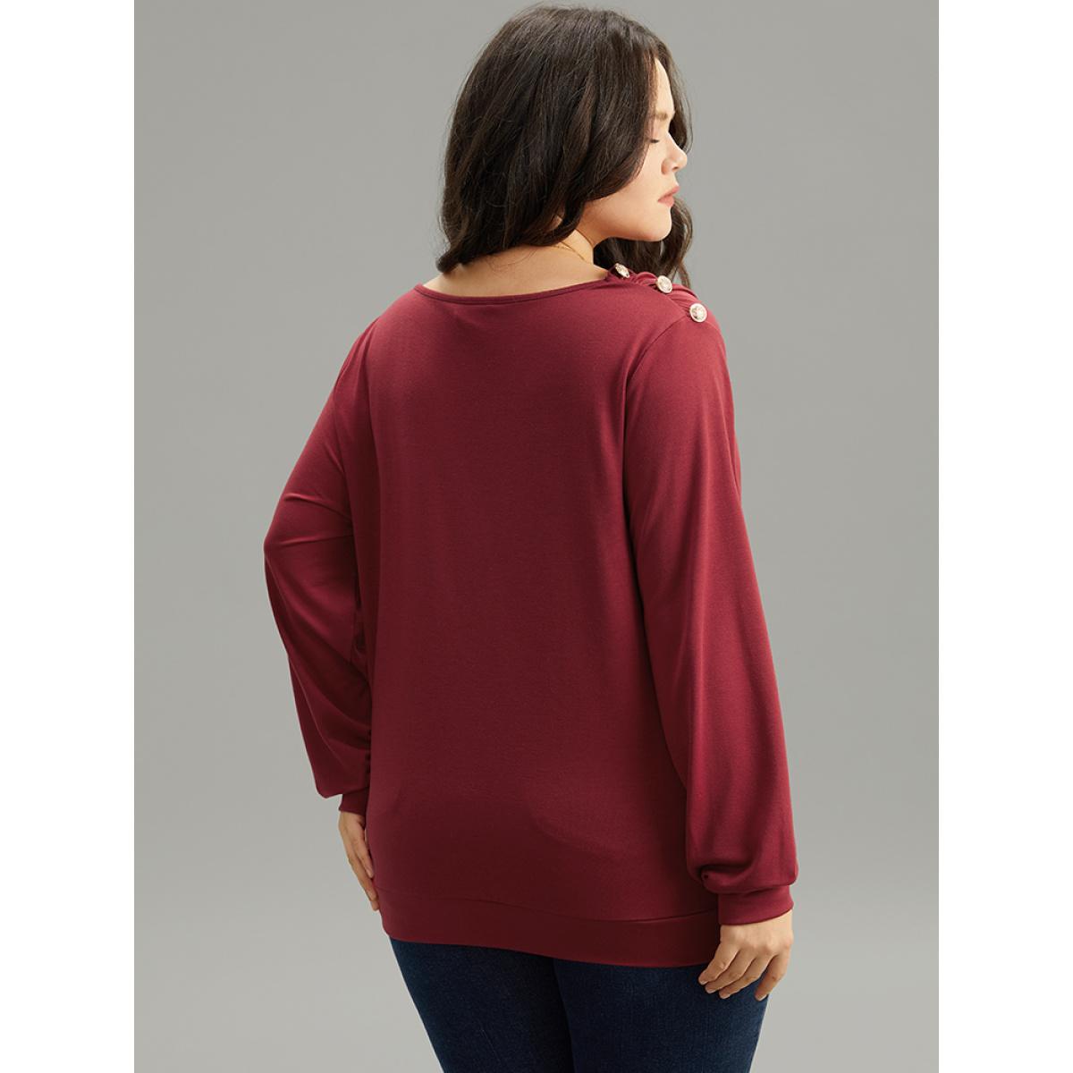 Plus Size Solid Cowl Neck Metal Detail Sweatshirt Women Red Elegant Plain Cowl Neck Dailywear Sweatshirts BloomChic 22-24/3X Product Image