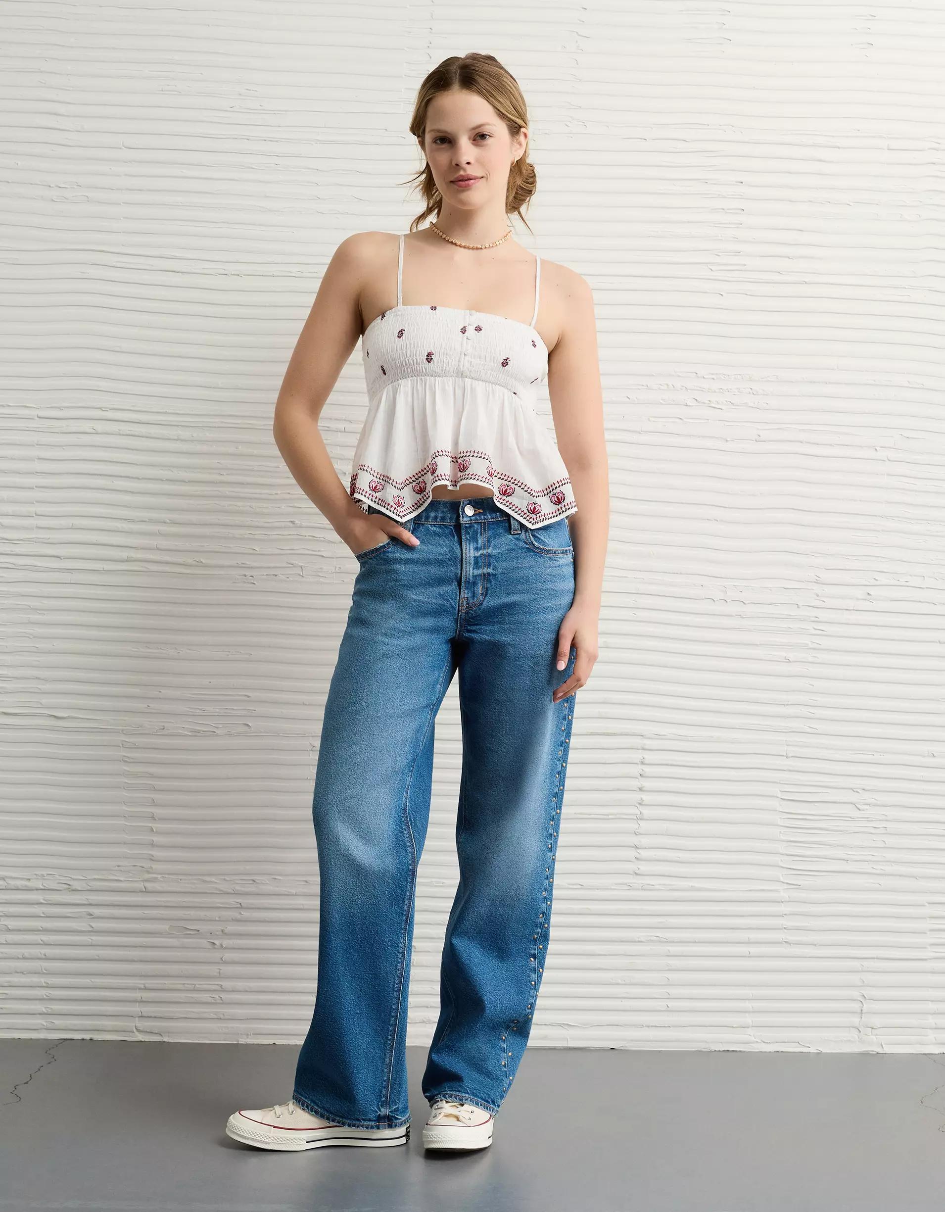 AE Handkerchief Hem Smocked Babydoll Tube Top Product Image