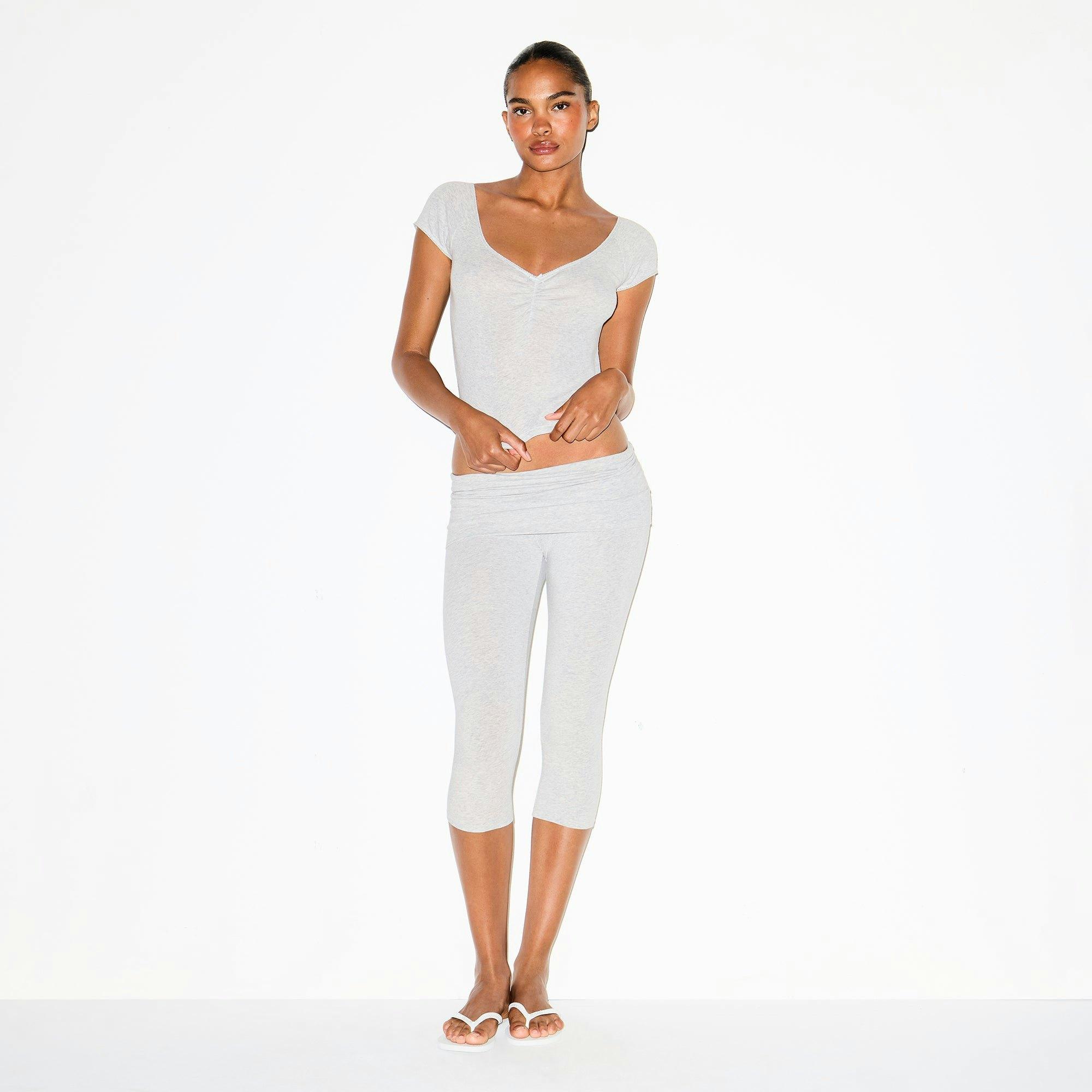 COTTON JERSEY FOLDOVER CAPRI | LIGHT HEATHER GREY Product Image