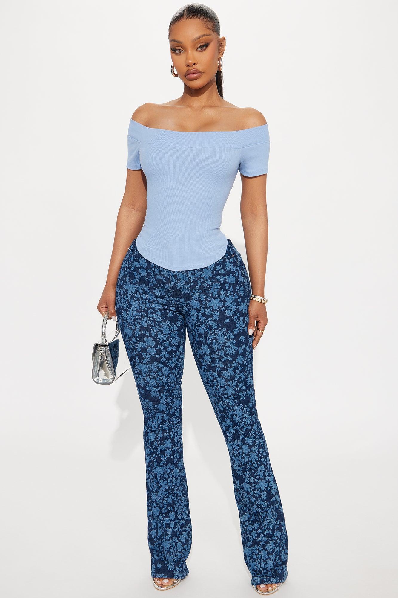 Flo Off Shoulder Ribbed Top - Blue Female Product Image