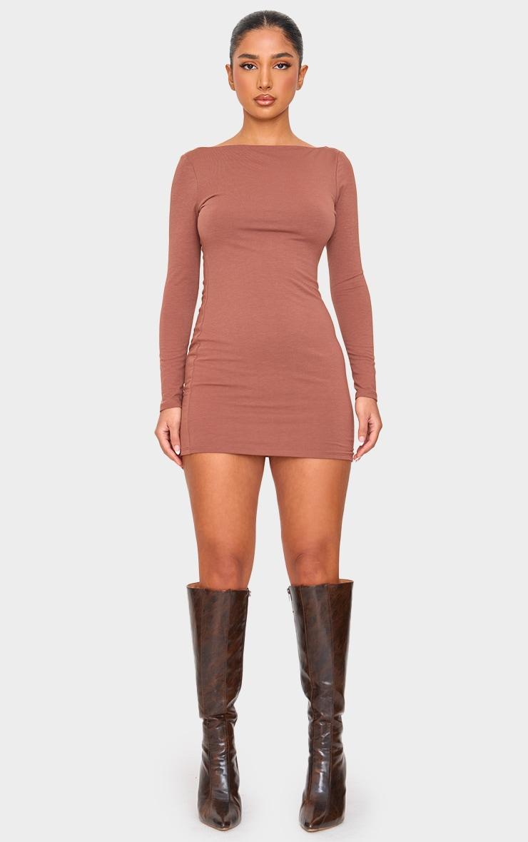 Petite Chocolate Contour Jersey Boat Neck Long Sleeve Dress Product Image
