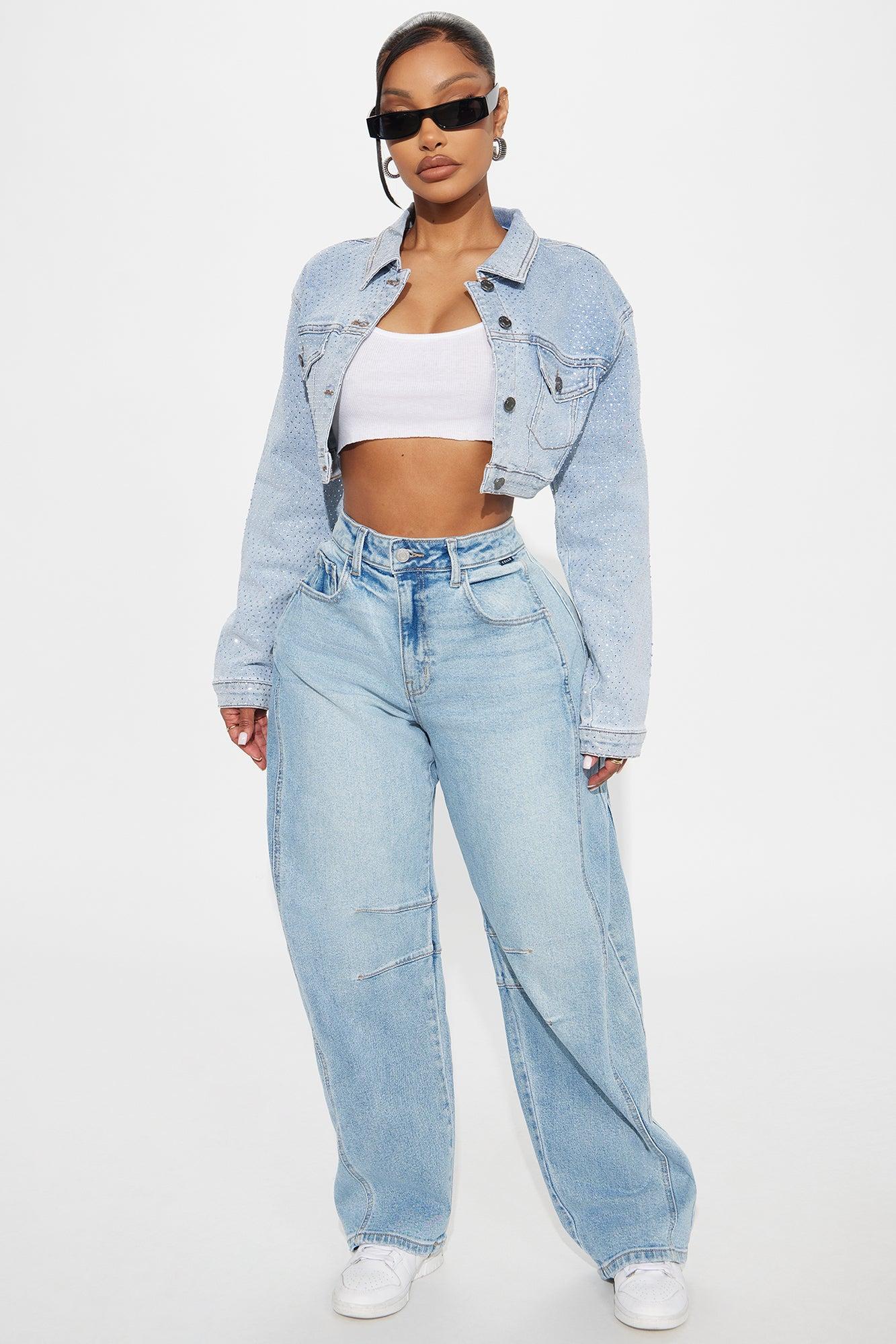 Spread The Sparkle Crop Denim Jacket - Light Wash Product Image