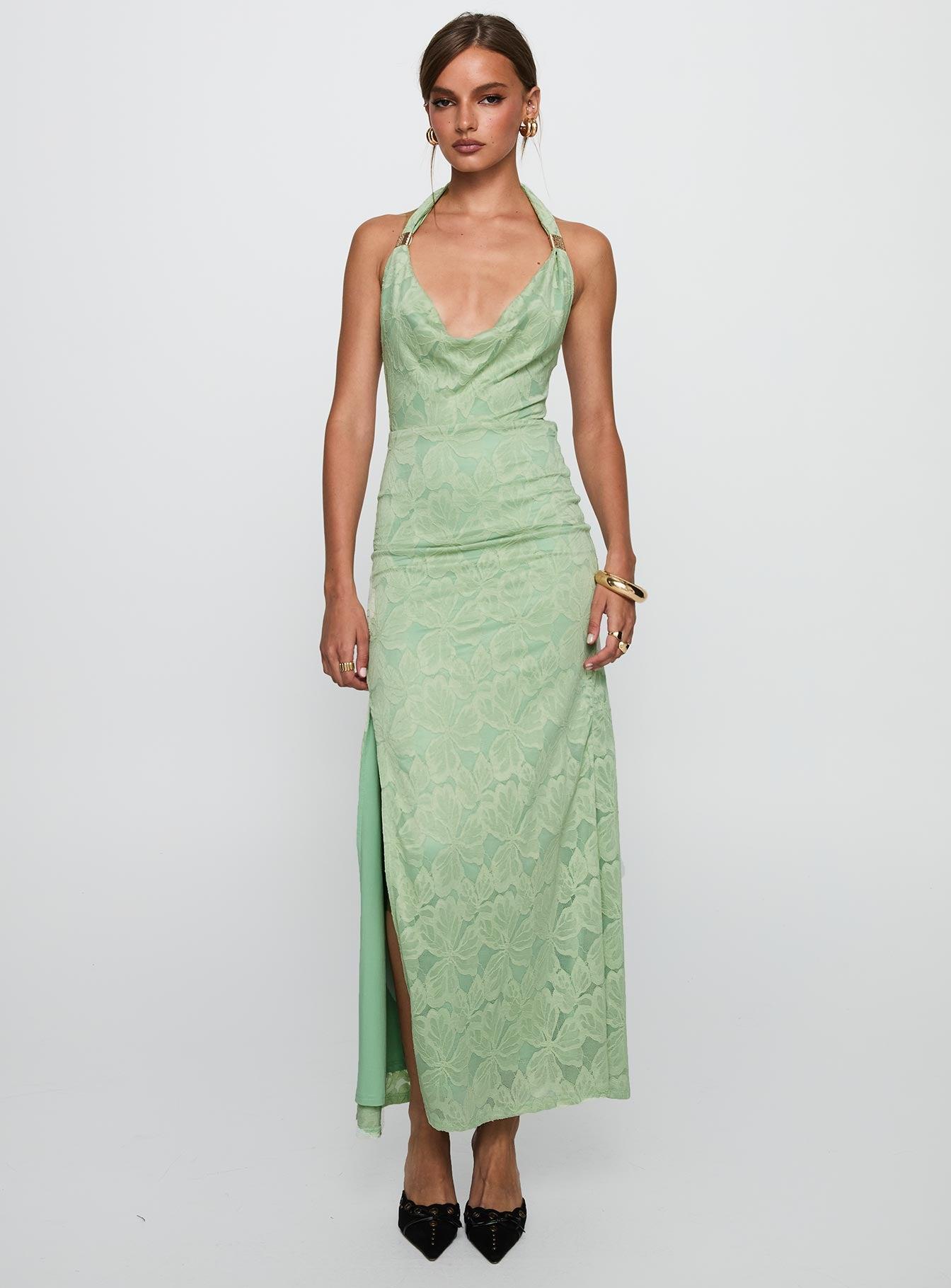 Starfall Halter Maxi Dress Sage Product Image