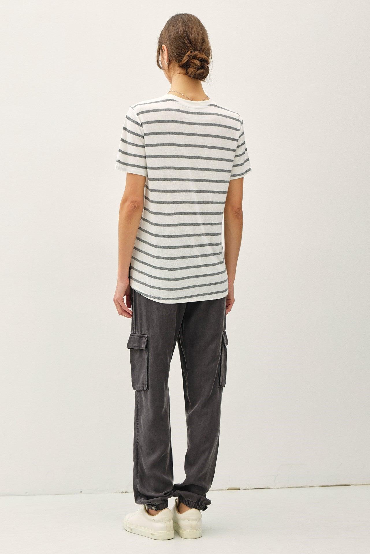 UB ESSENTIALS: EASY STRIPES COTTON-LINEN TEE Product Image