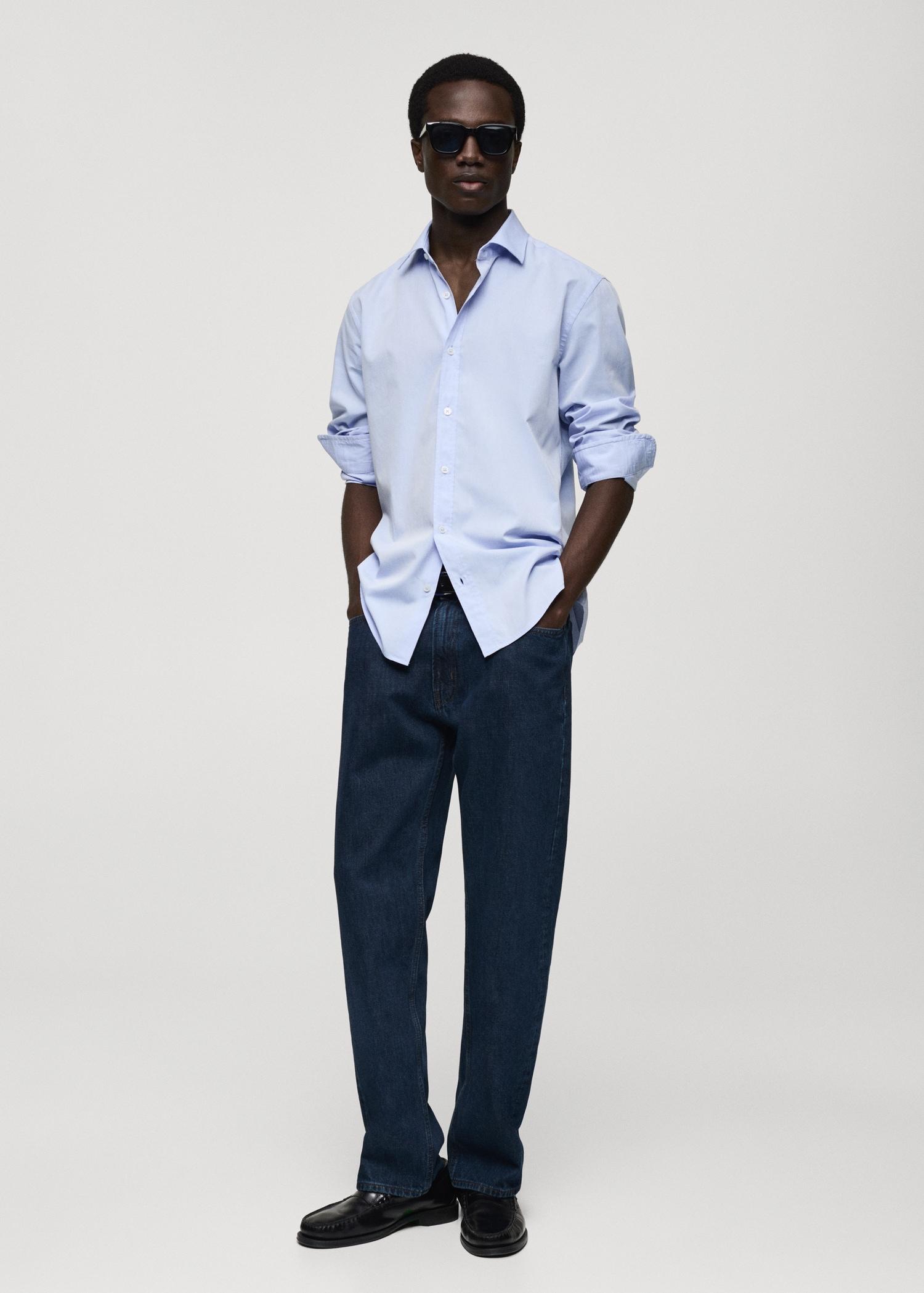 Regular fit end-on-end cotton shirt - Men | MANGO USA Product Image