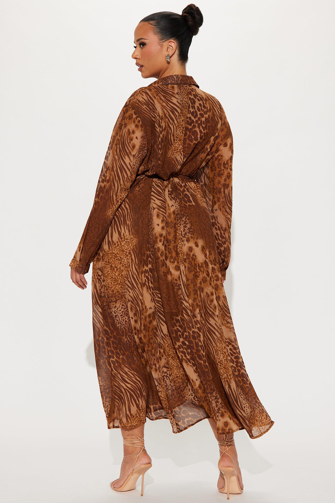 Reina Animal Print Midi Shirt Dress - Brown Product Image