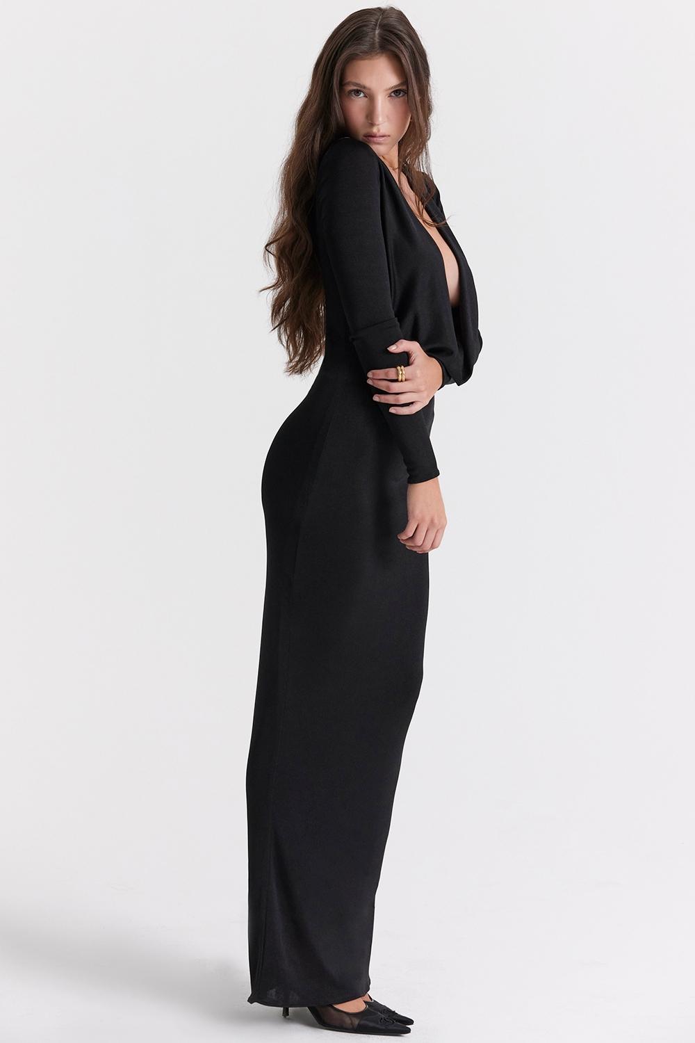 Saskia  black draped maxi dress Product Image