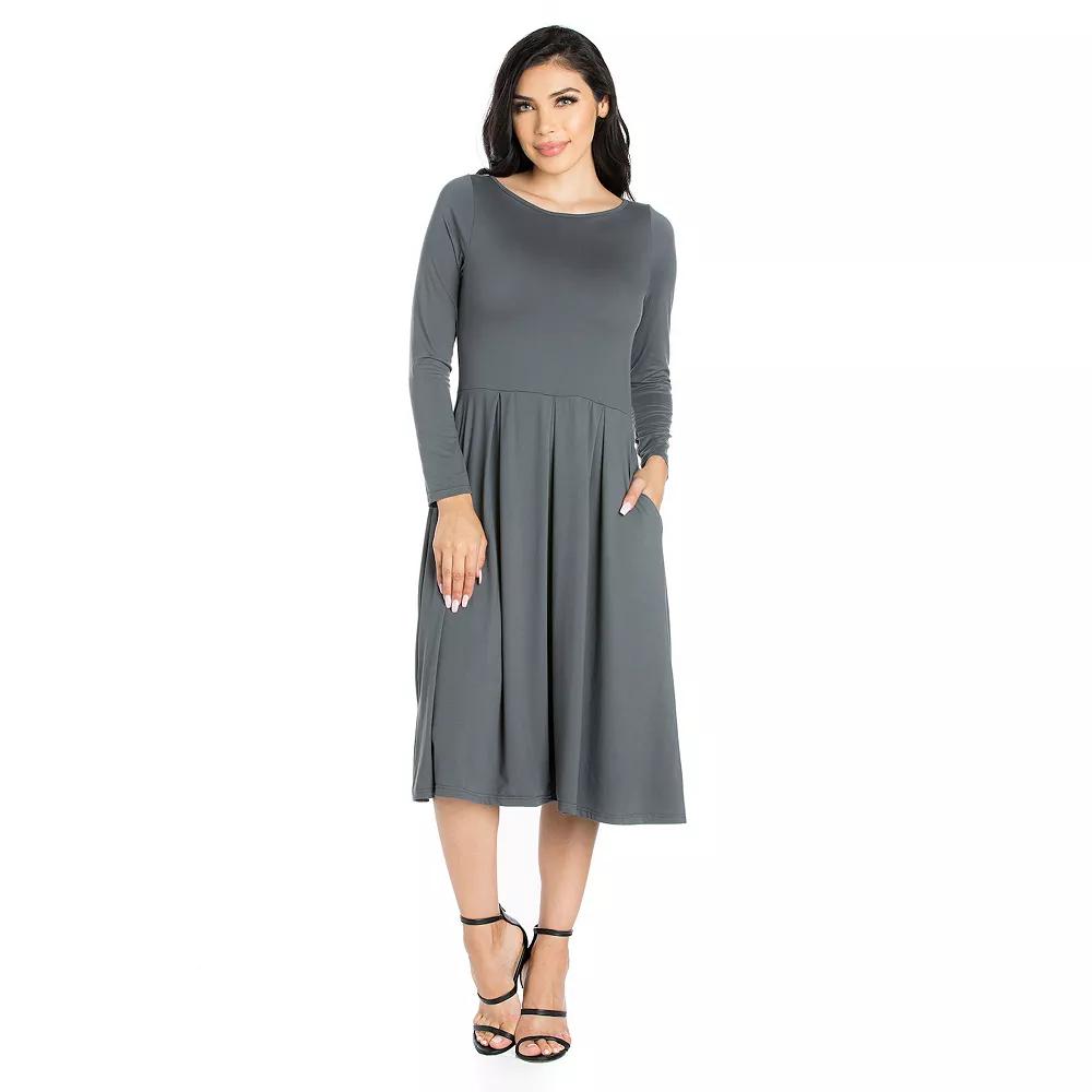 Women's 24Seven Comfort Apparel Long Sleeve Fit & Flare Dress with Pockets,  Product Image