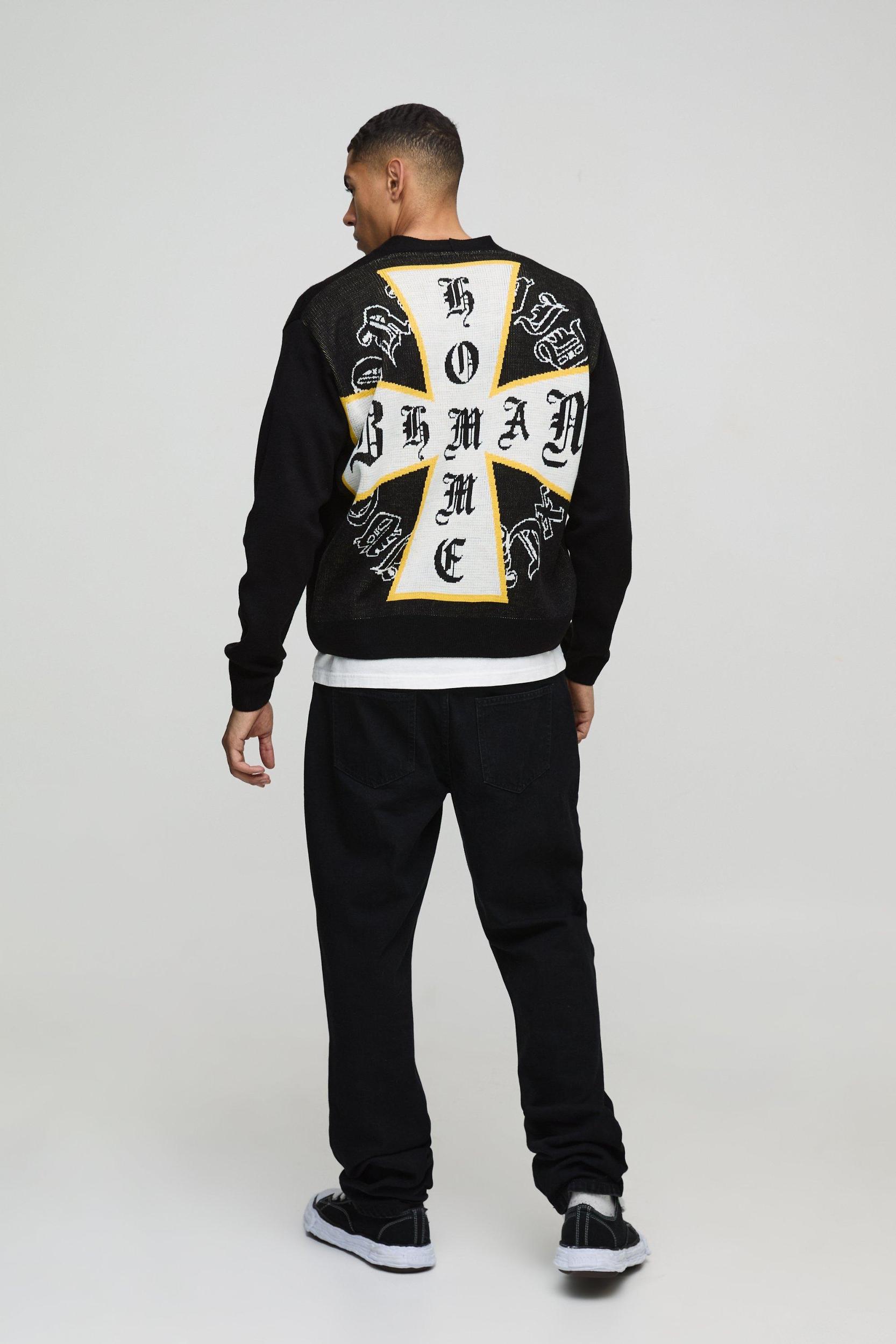 Boxy Cross Graphic Knitted Cardigan | boohooMAN USA Product Image