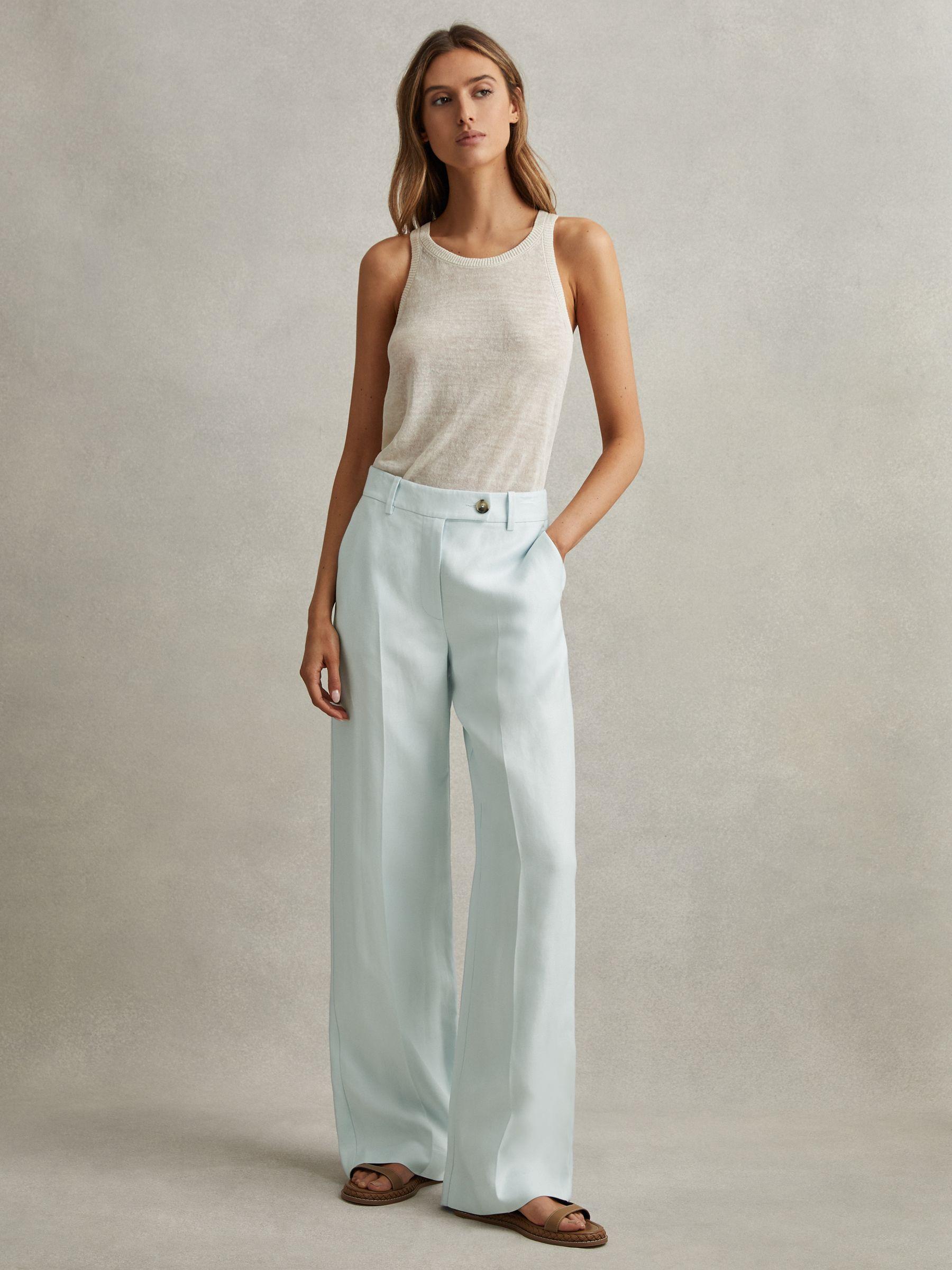 Petite Viscose-Linen Wide Leg Suit Trousers in Blue Product Image
