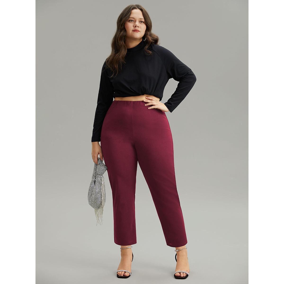 Plus Size Plain Pocket Bodycon Ankle Pants Women Scarlet Work From Home Bodycon High Rise Office Pants BloomChic 30/6X Product Image