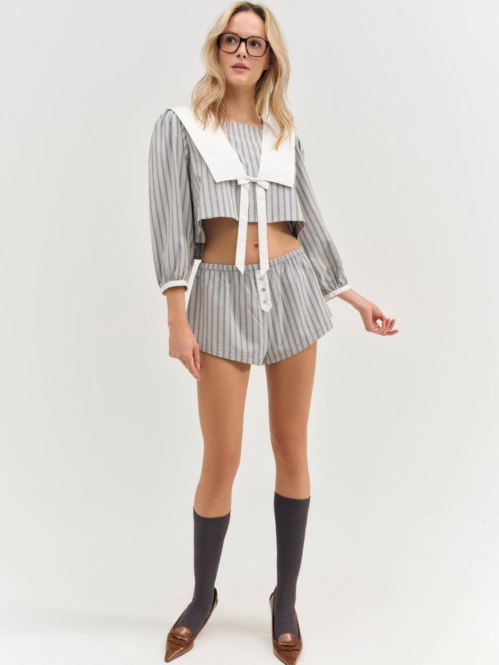 Linen Stripe Shorts — Blue Product Image