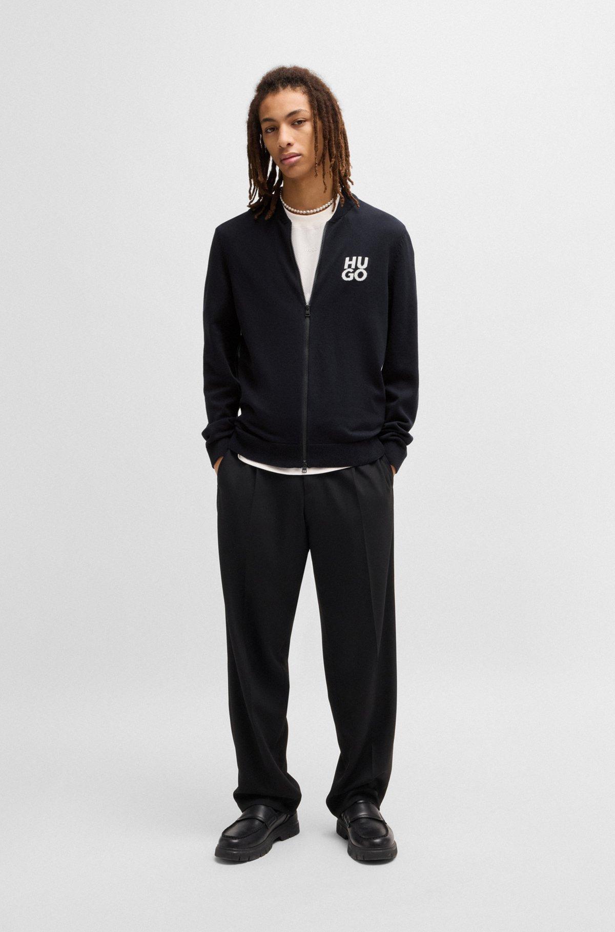 Zip-up cardigan in cotton with stacked logo Product Image