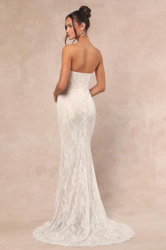 Valeria White Lace Strapless Bustier Maxi Dress Product Image