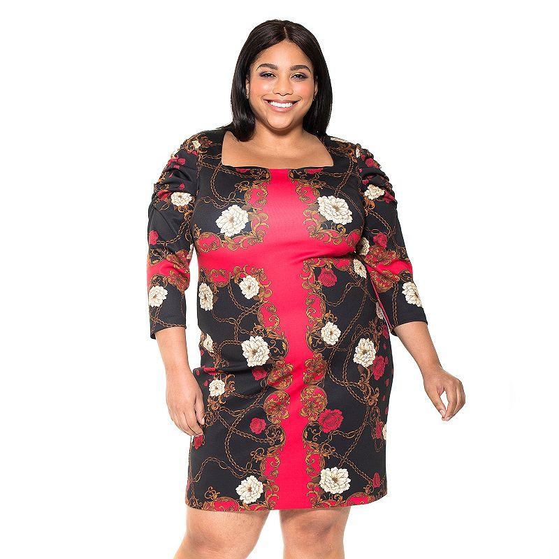 Plus Size Alexia Admor Floral Squareneck Sheath Dress, Women's, Size: 3XL, Black Team Product Image