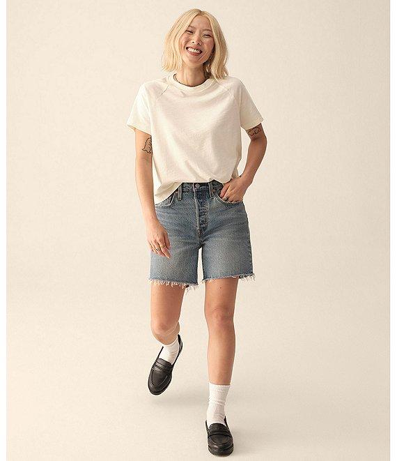 Levi's® 501® Original High Rise Mid Thigh Frayed Hem Denim Shorts Product Image