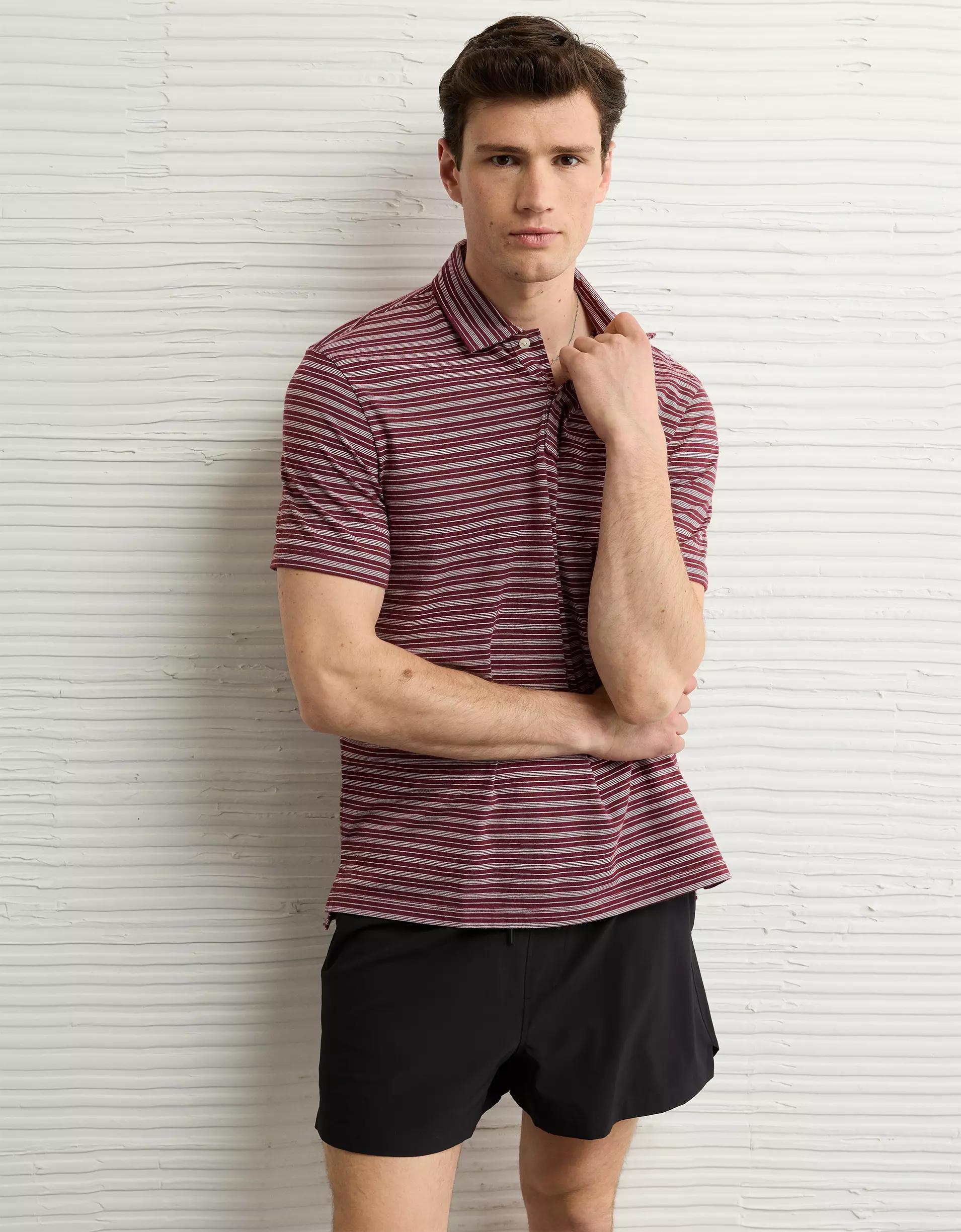 AE 24/7 Club Logo Striped Polo Shirt Product Image