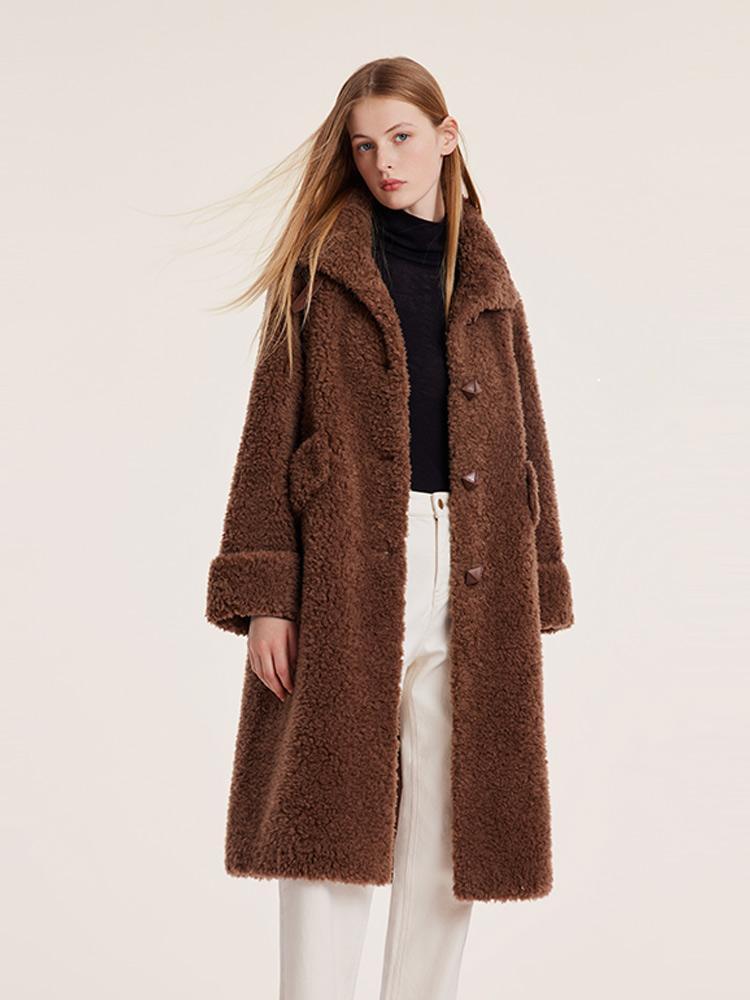 Pure Wool Lapel Velour Long Women Coat Product Image