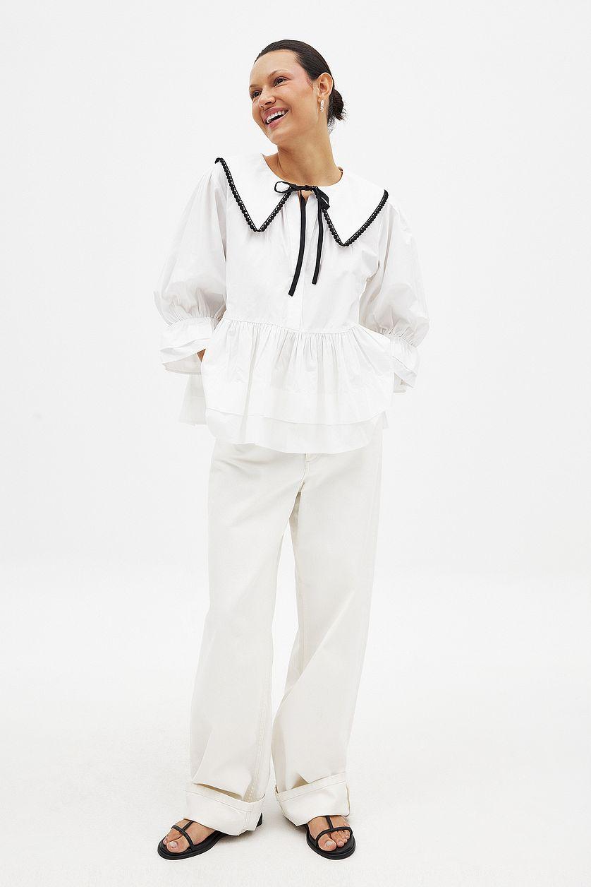 Cotton Embroidered Collar Blouse Product Image