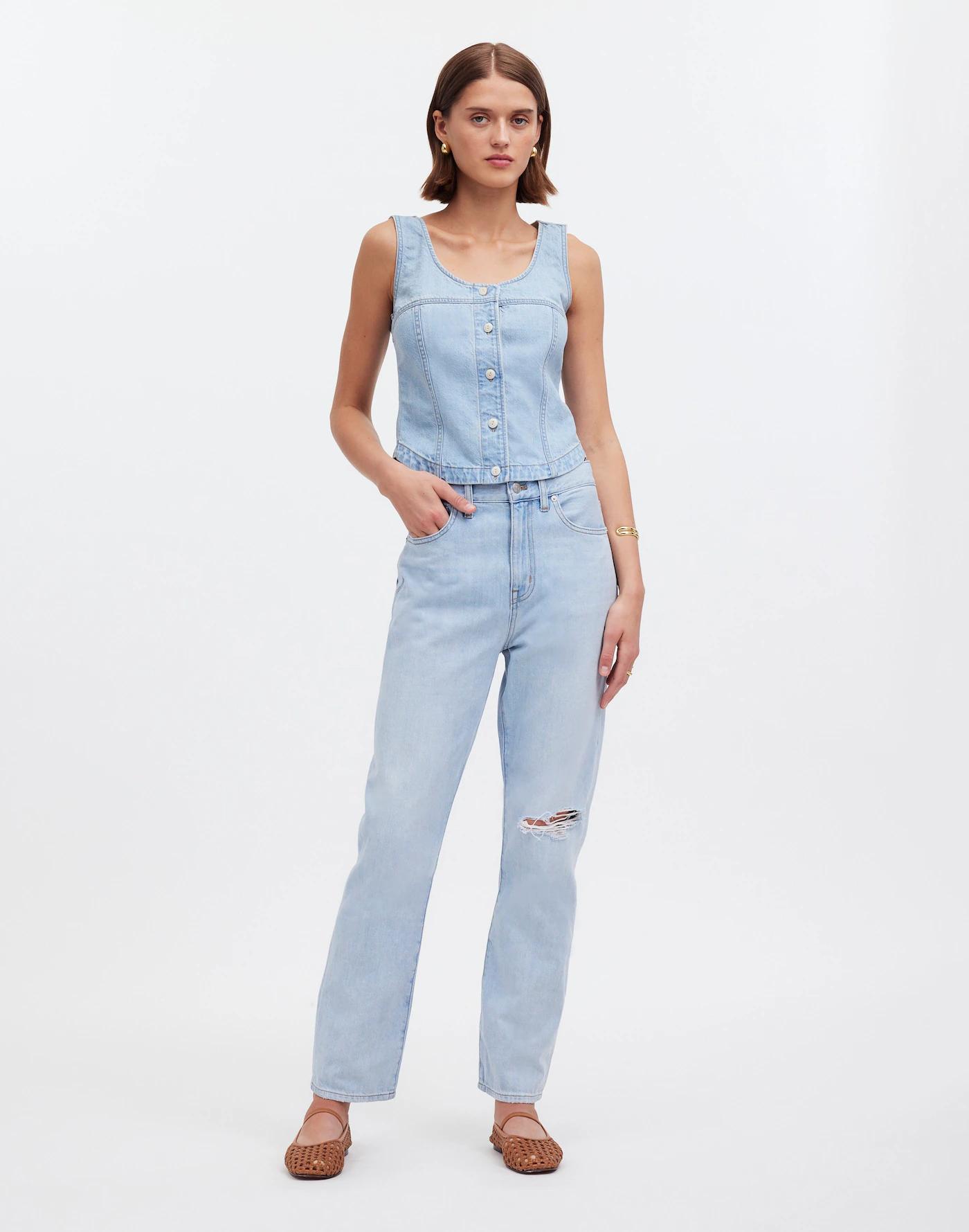 Denim Button-Front Top Product Image