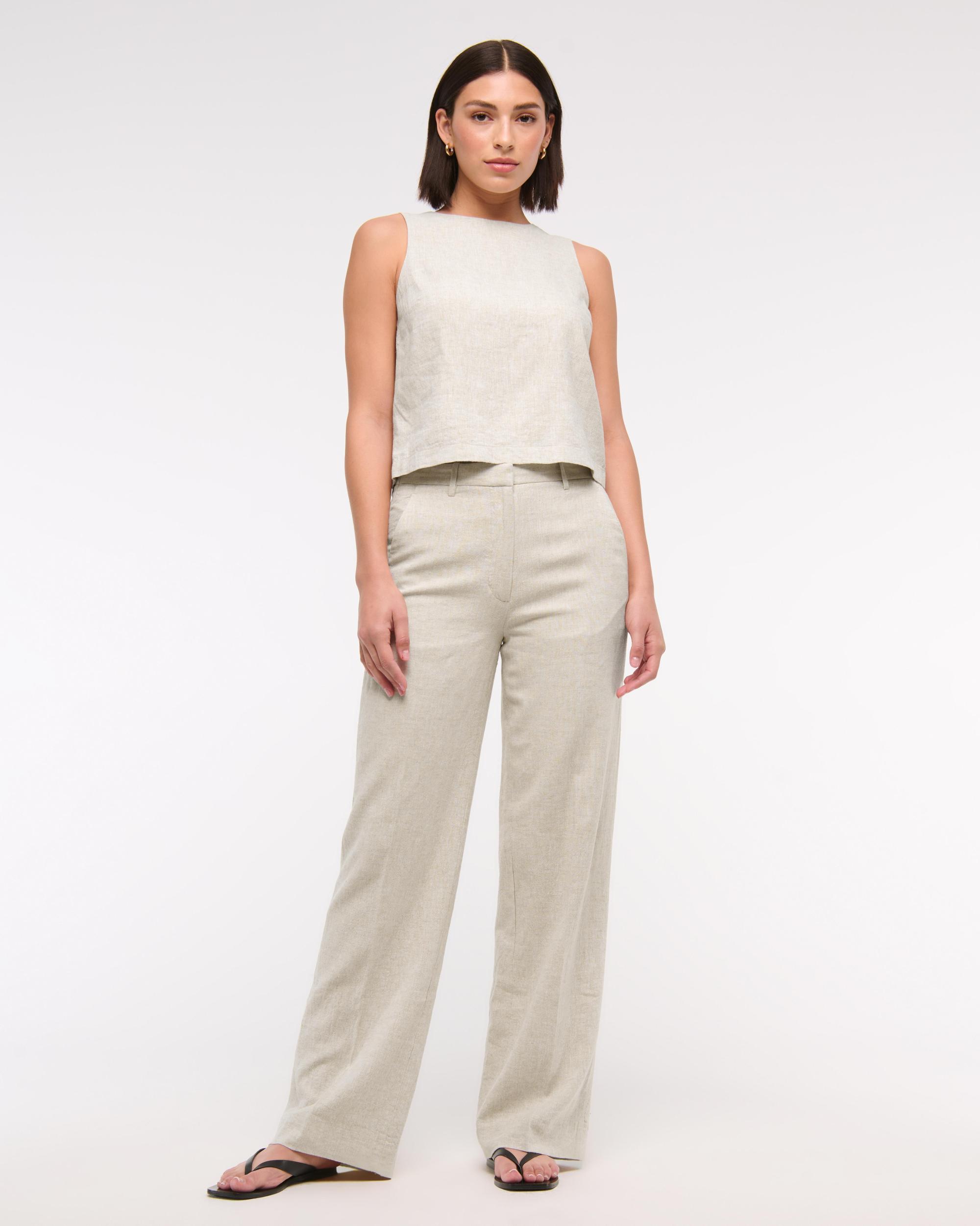 Tailored Linen-Blend Wide Leg Pant Product Image