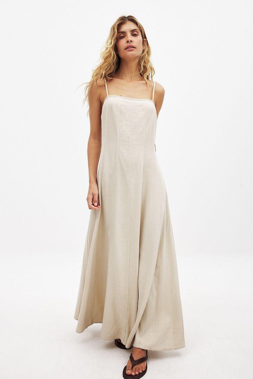 Linen Blend Seam Detail Maxi Dress Product Image