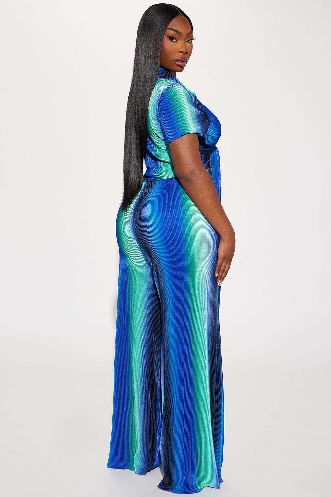 One Flight Away Plisse Pant Set - Blue/combo Product Image