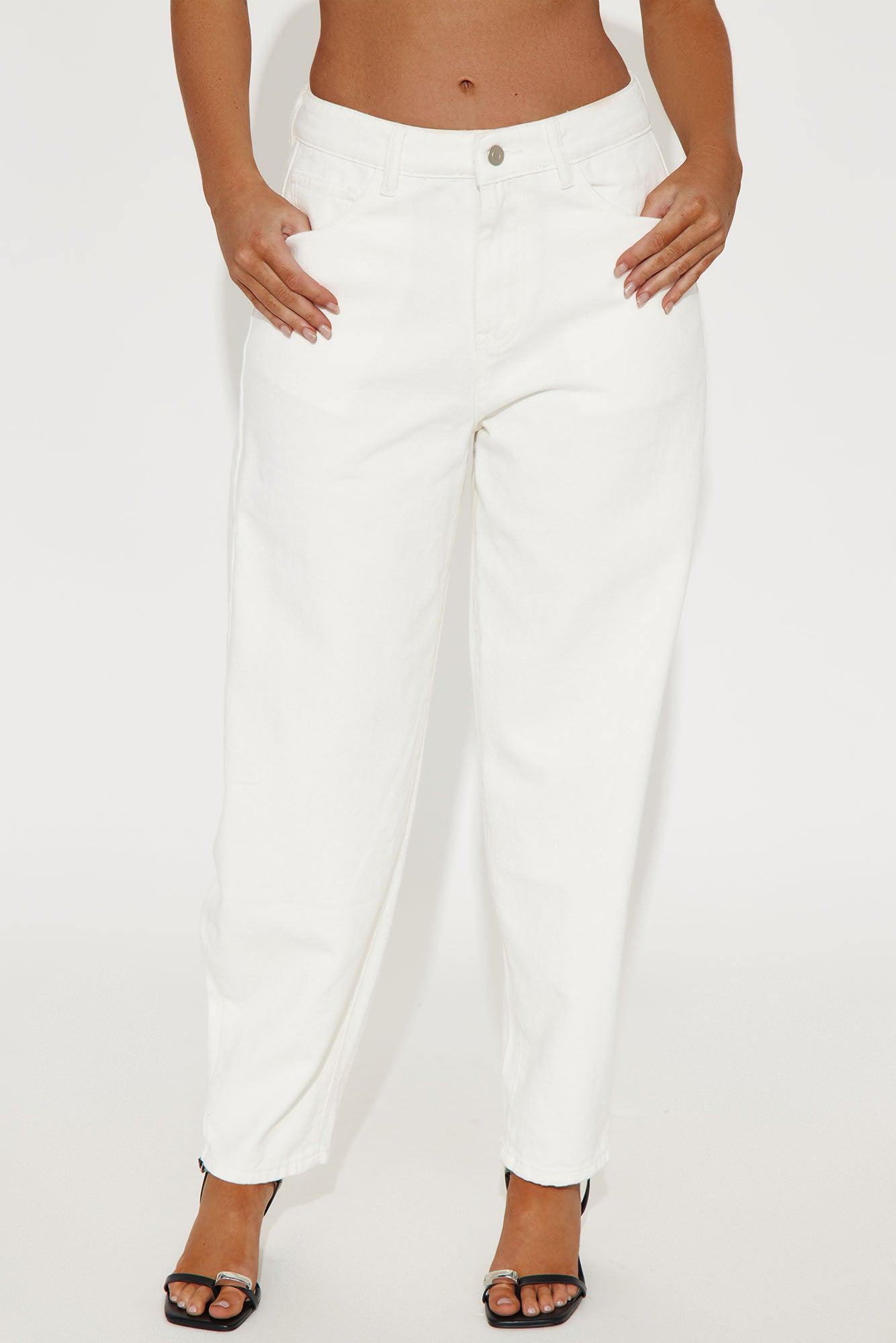 Horseshoe High Rise Wide Leg Twill Barrel Pant - White Product Image