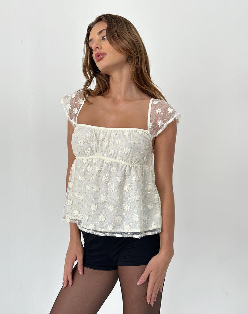 Aloysia Top in Sequin Lace Ivory Female Product Image