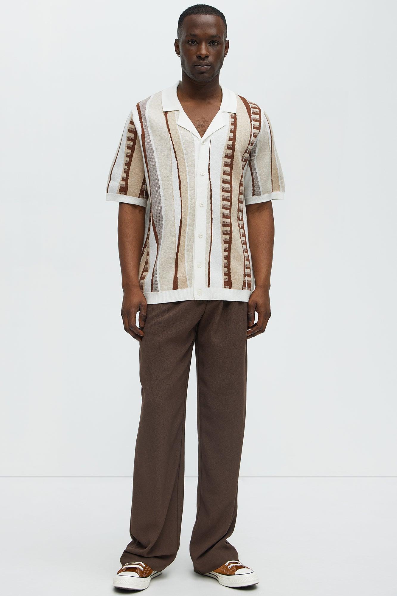 Neil Cuban Collar Knitted Shirt - Cream/combo Product Image
