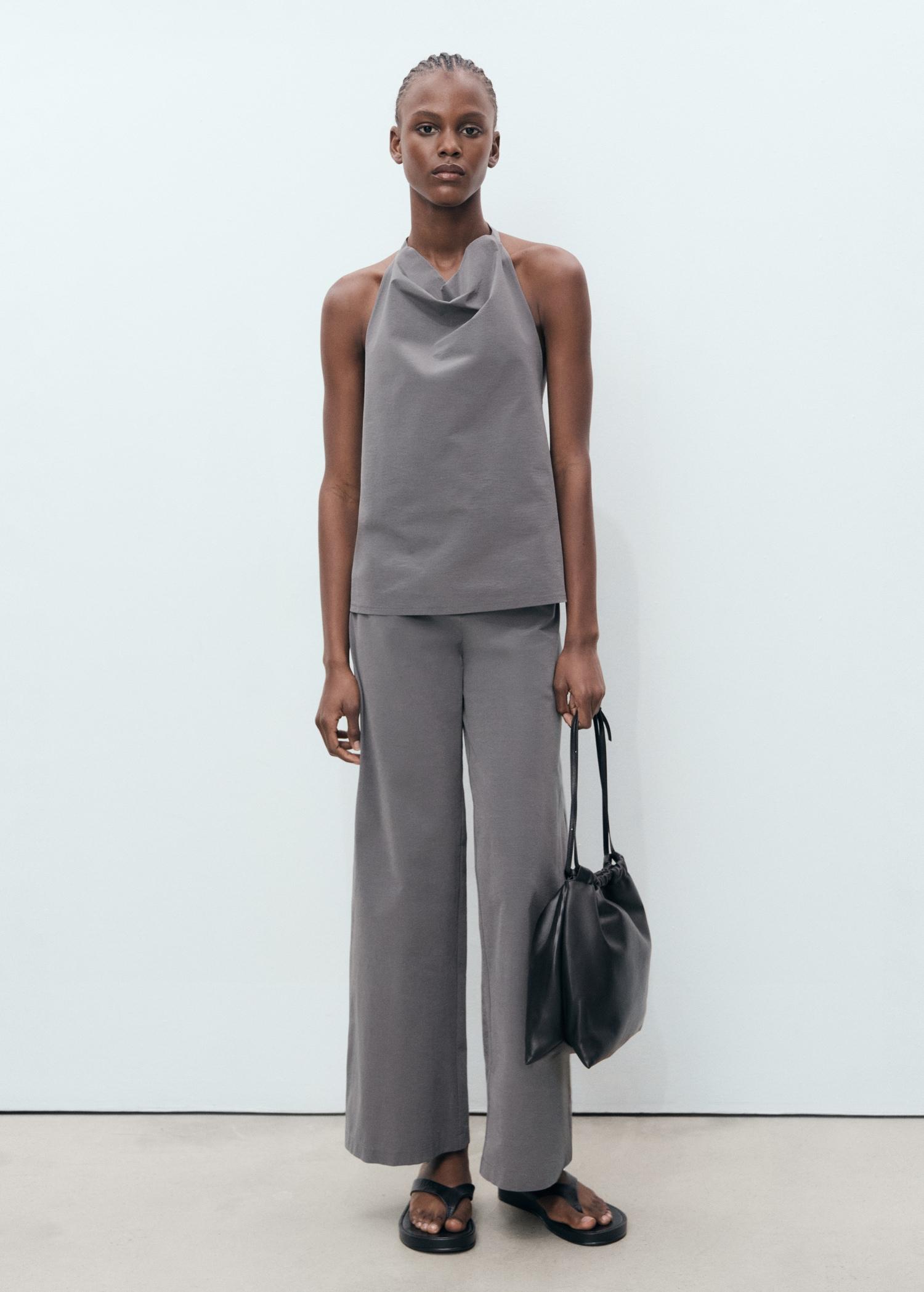 Straight pants with fine belt - Women | MANGO USA Product Image