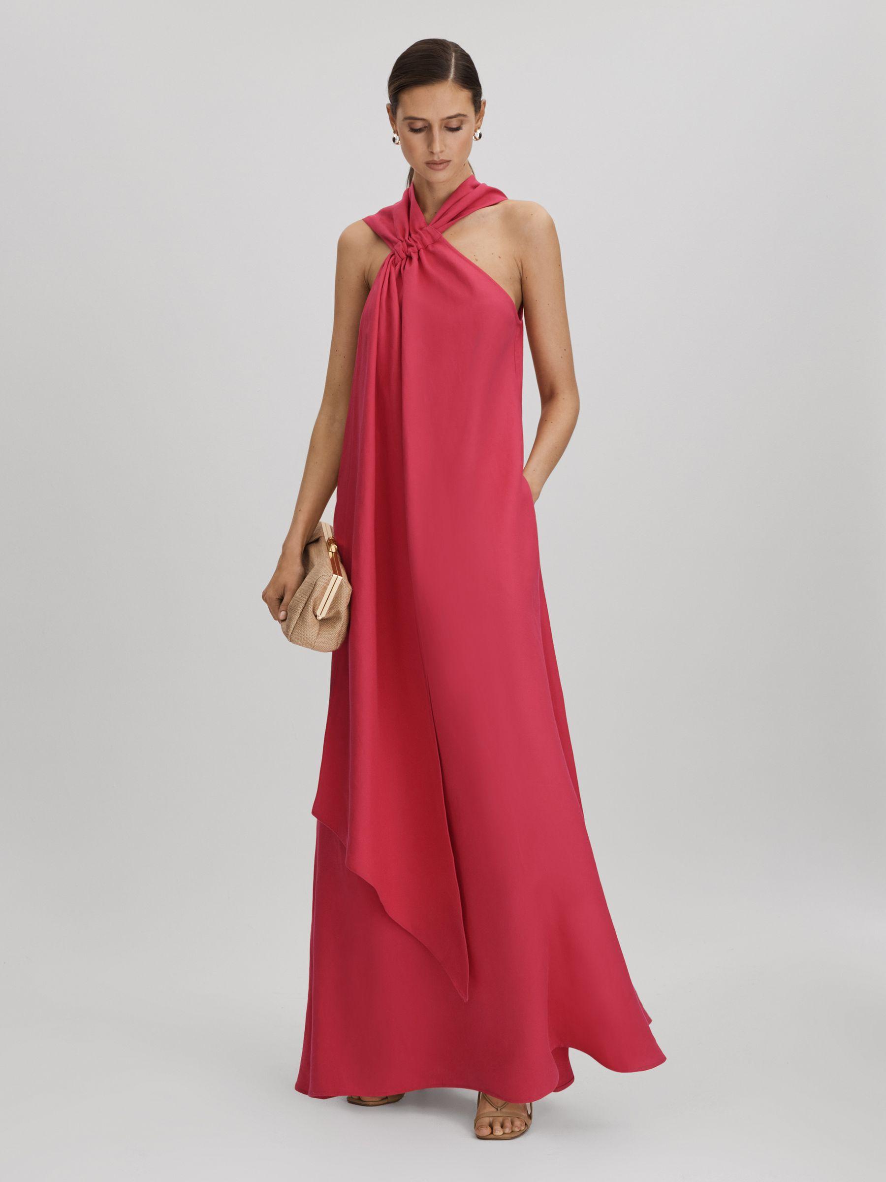 Linen Blend Drape Maxi Dress in Coral Product Image