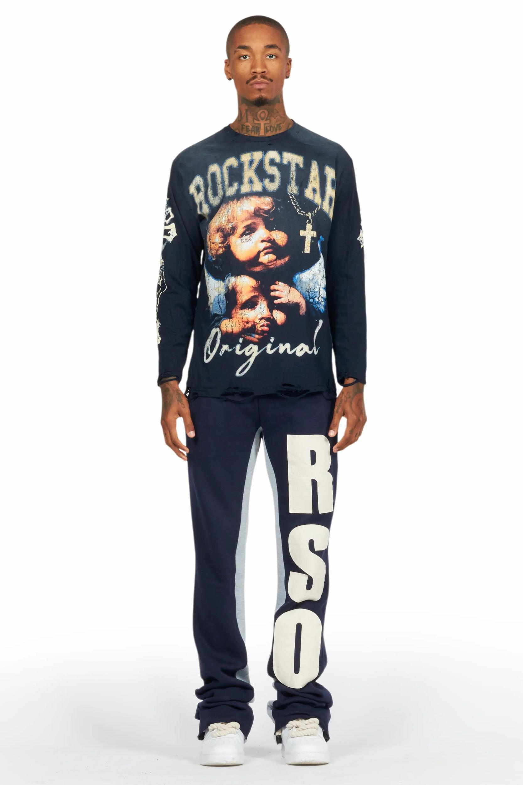 Uko Navy Stacked Baggy Track Pant Male Product Image