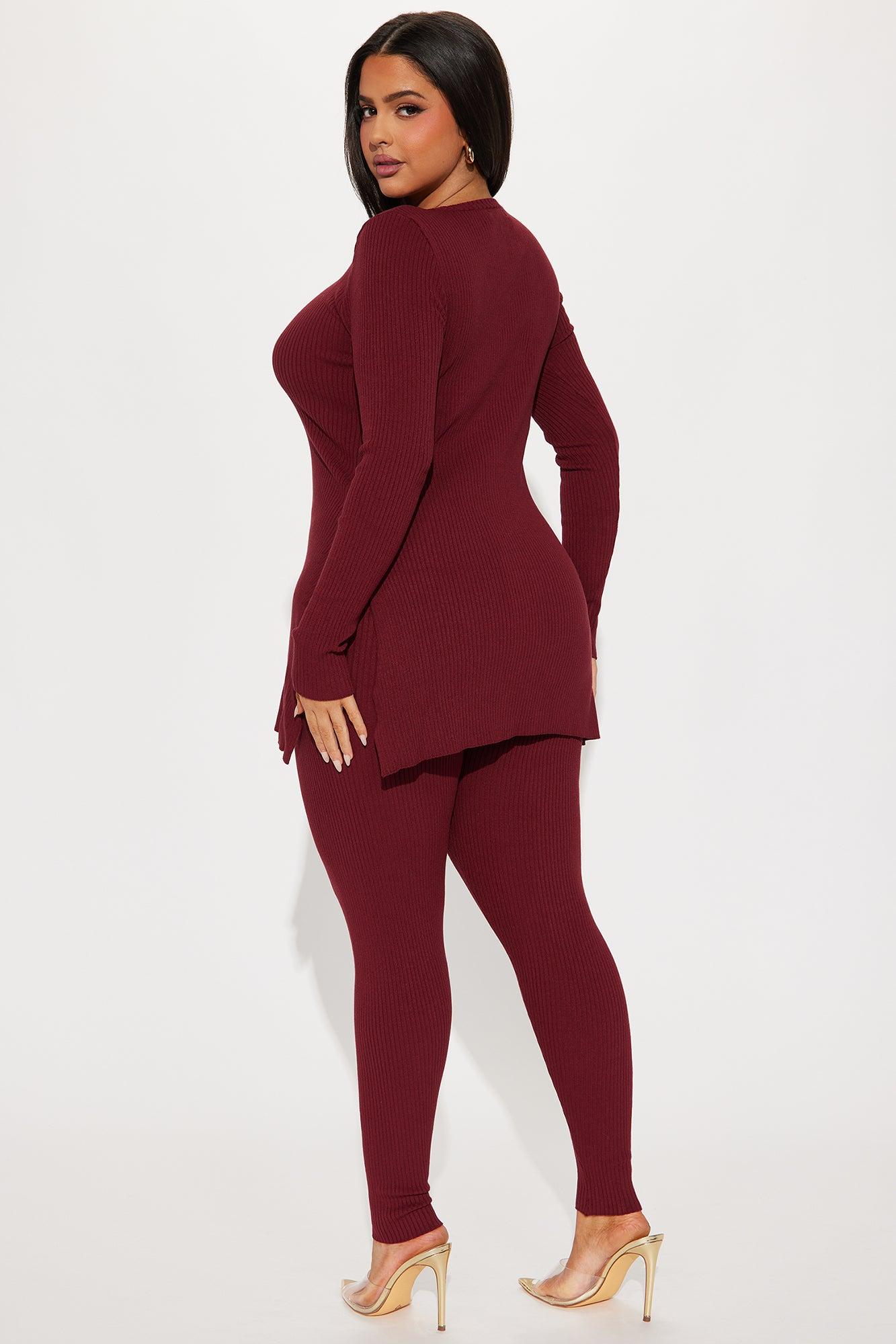 Hidden Agenda Sweater Legging Set - Burgundy Product Image